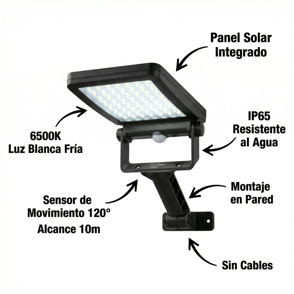 Foco Solar LED con Sensor de Movimiento IP65 6500K Montaje Pared | Livarno Home