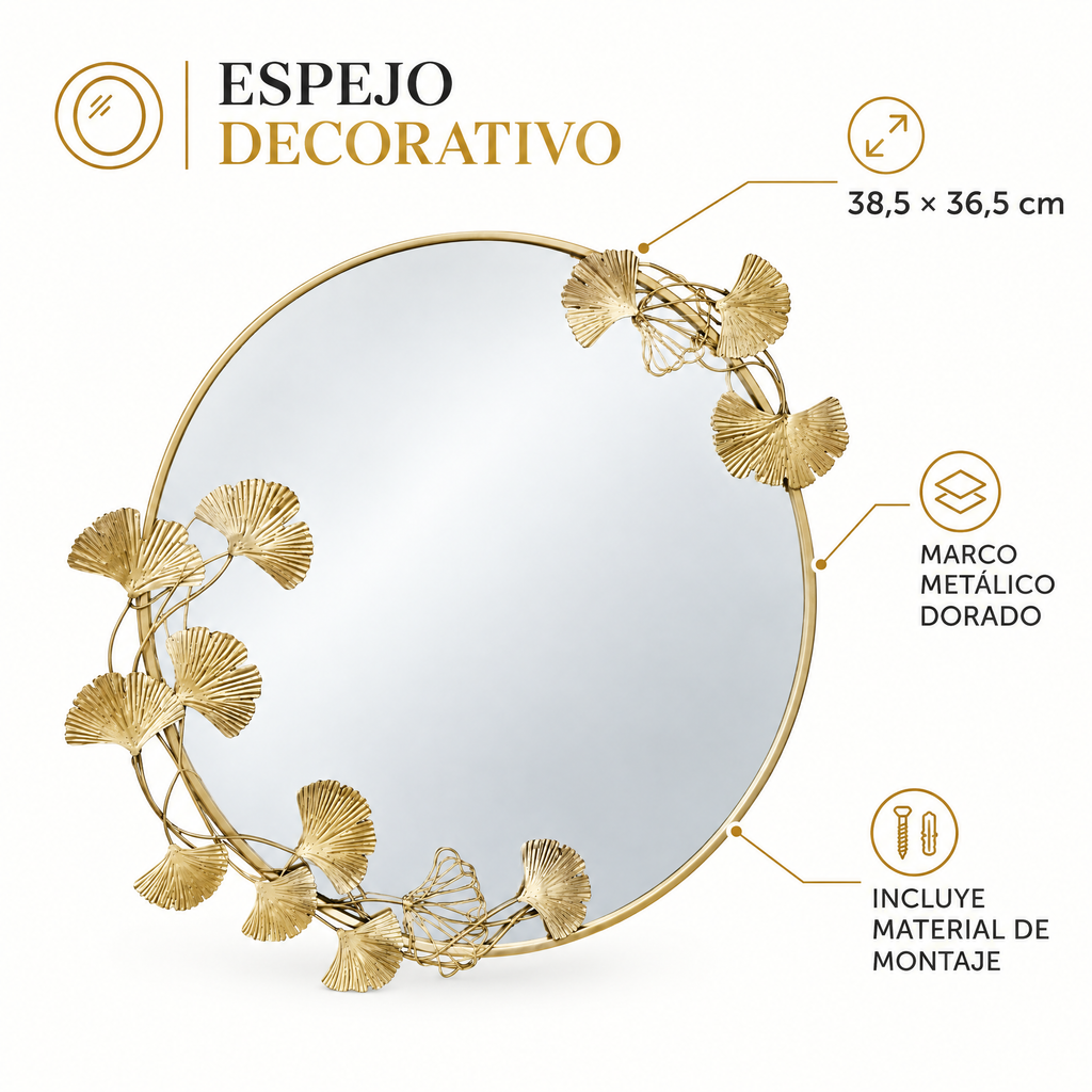 Espejo Decorativo LIVARNO home con Hojas de Ginkgo 38,5 × 36,5 cm
