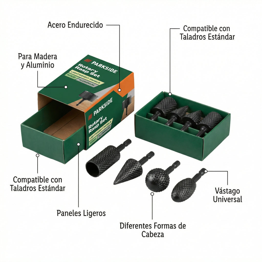 Set Fresas Rotativas para Madera y Aluminio con Vástago Universal | Parkside