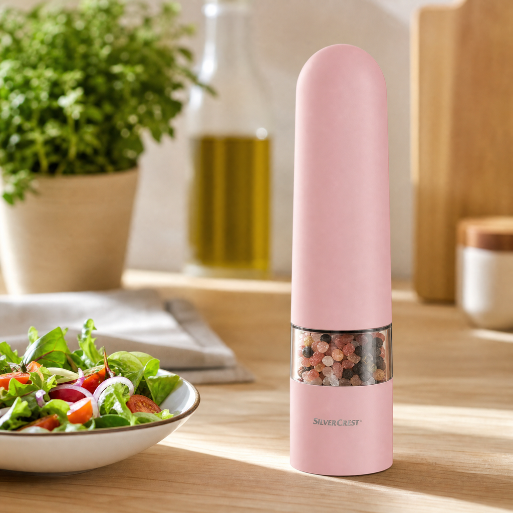 SilverCrest Molinillo eléctrico para sal o pimienta con ventana y BPA Free