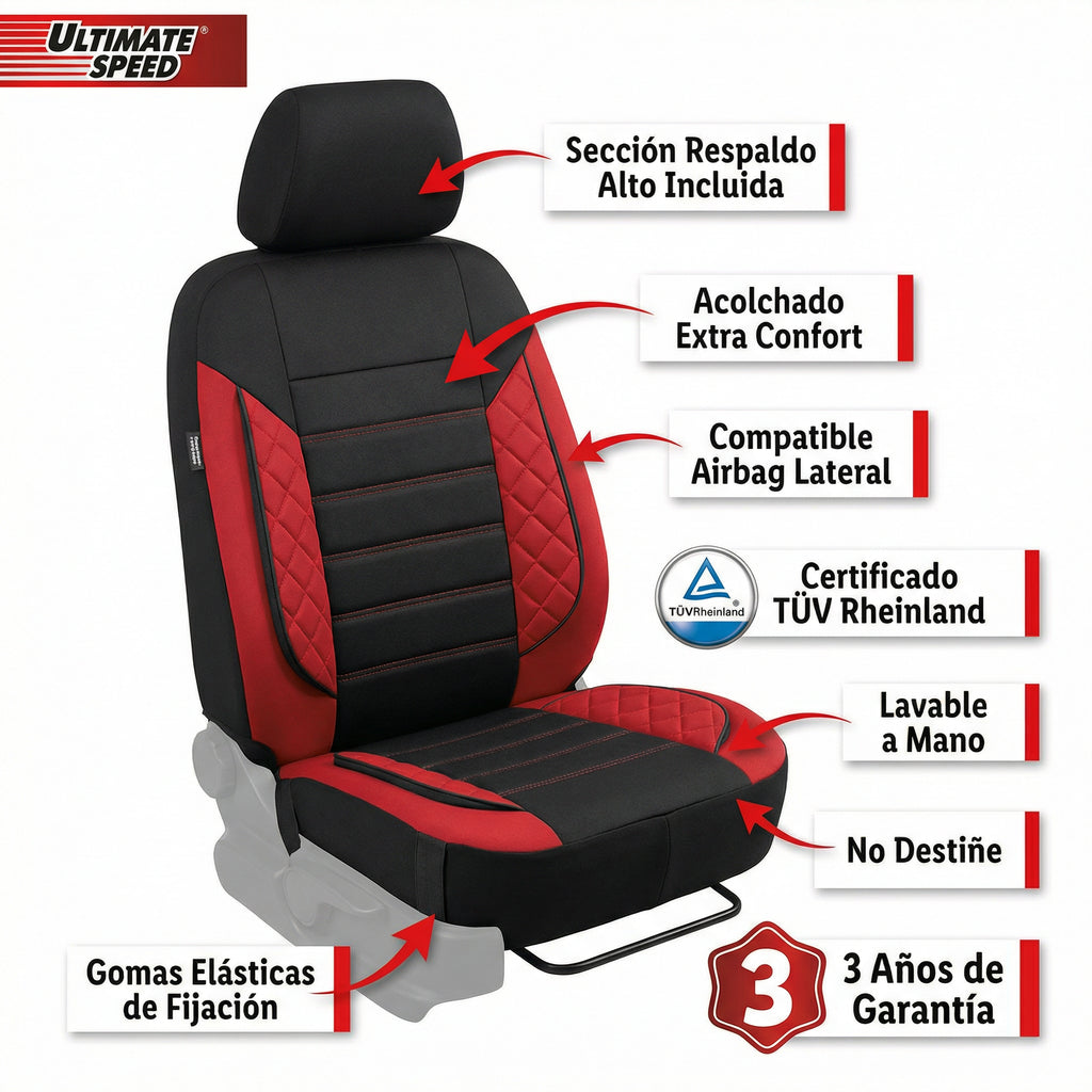Funda de Asiento Coche Acolchada Compatible Airbag TÜV Tested | Ultimate Speed