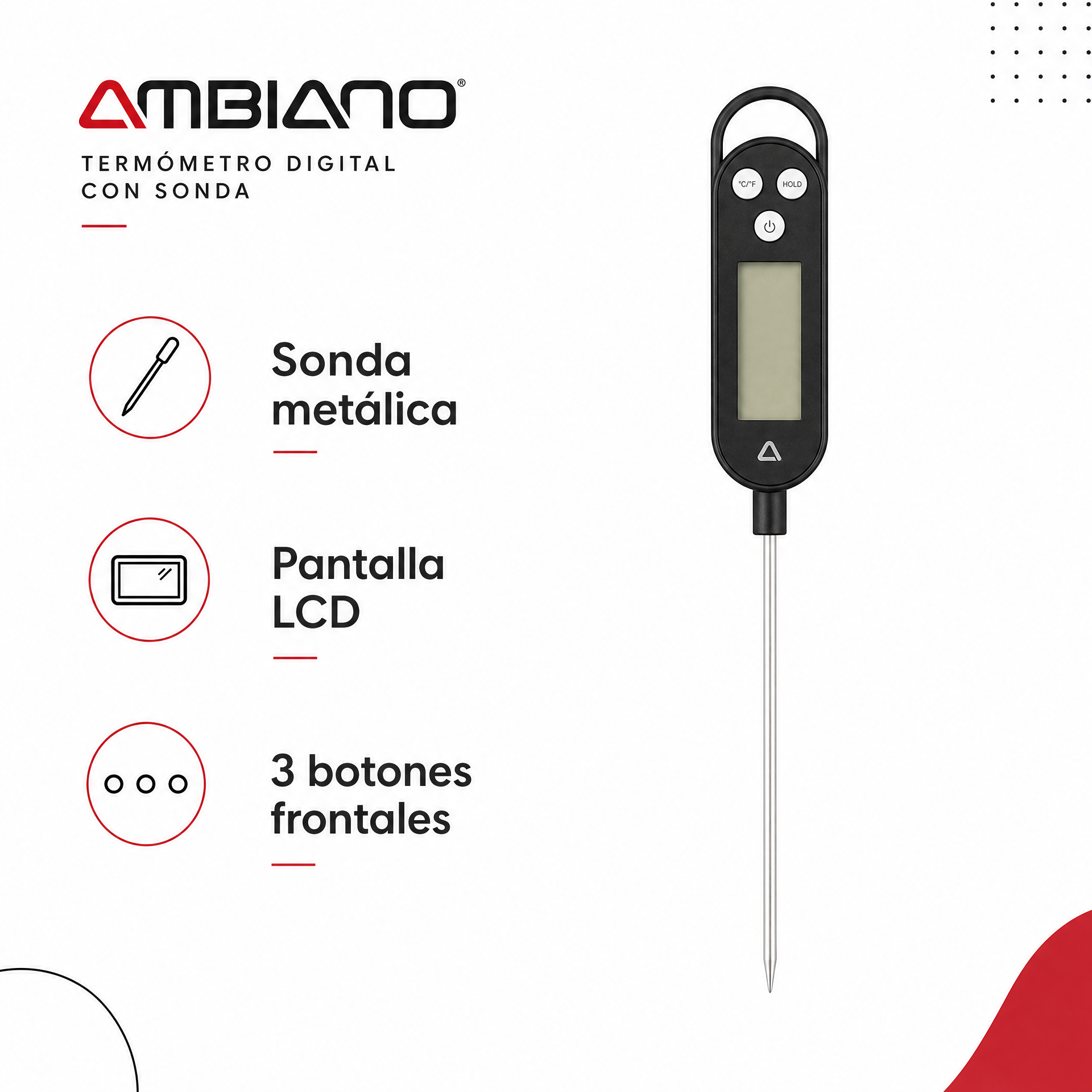 Ambiano termómetro digital de sonda con pantalla LCD