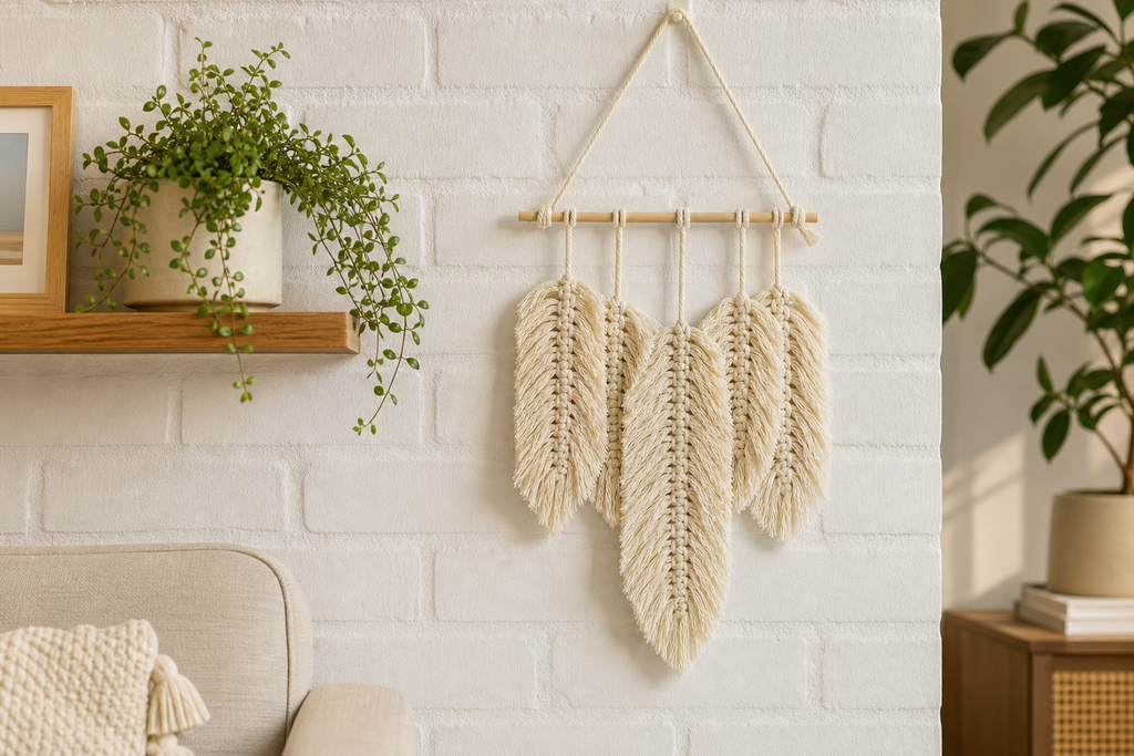 Kit para crear plumas de macramé para decoración de pared con instrucciones detalladas