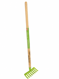 Rastrillo de hojas verde con mango largo ergonómico