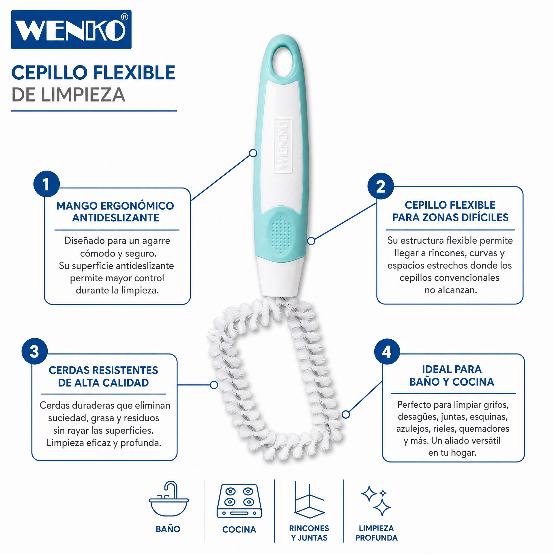 Wenko Cepillo Limpiador Flexible Baño Cocina