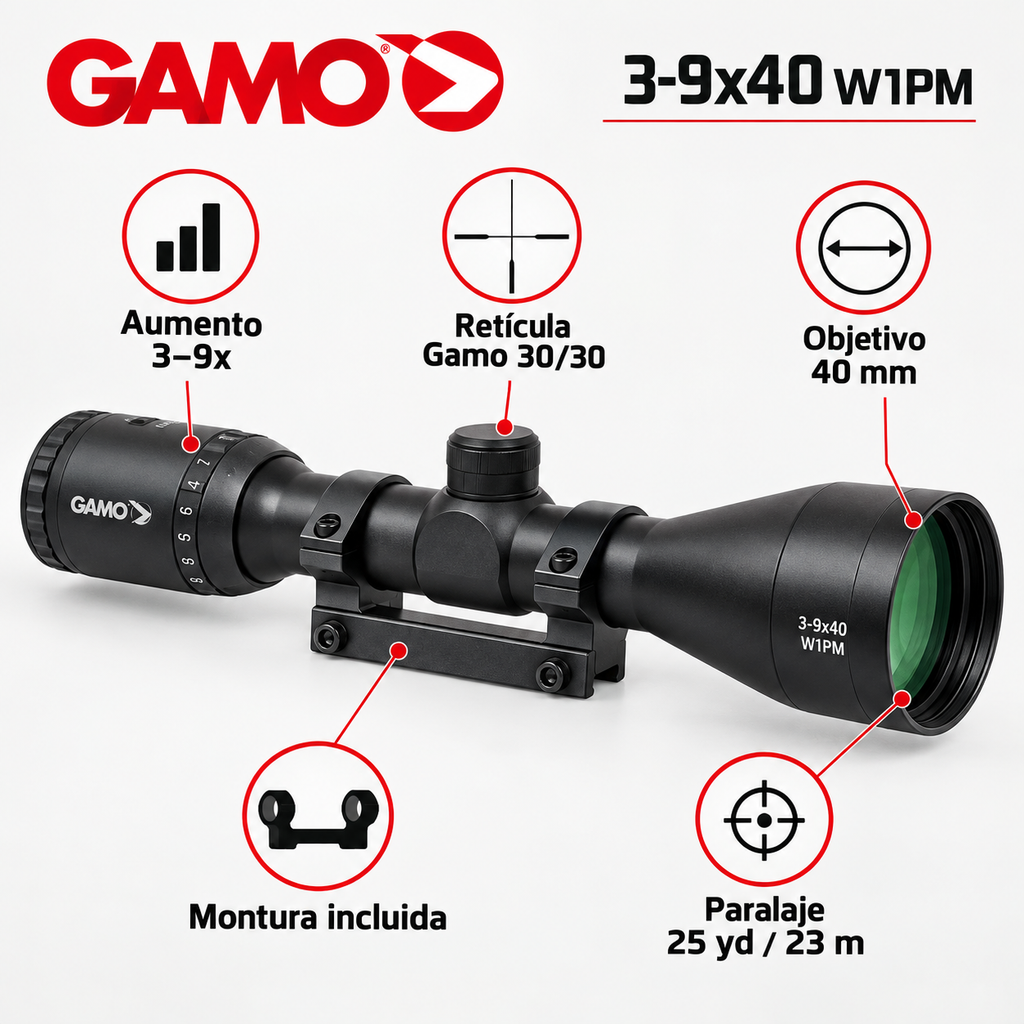 Características del visor Gamo 3–9x40 W1PM