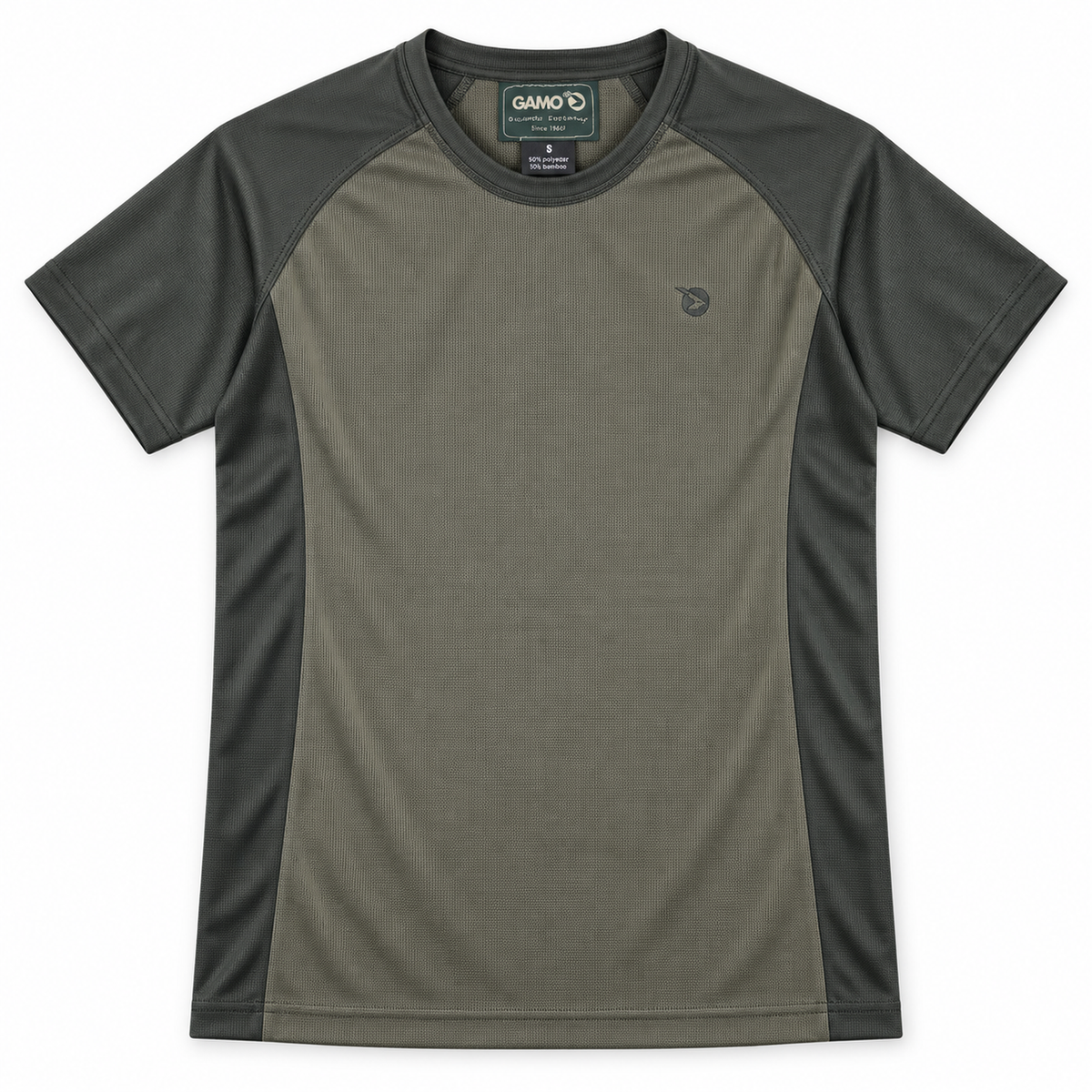 Camiseta Gamo Bambú 110 bicolor caqui, talla S, sobre fondo blanco