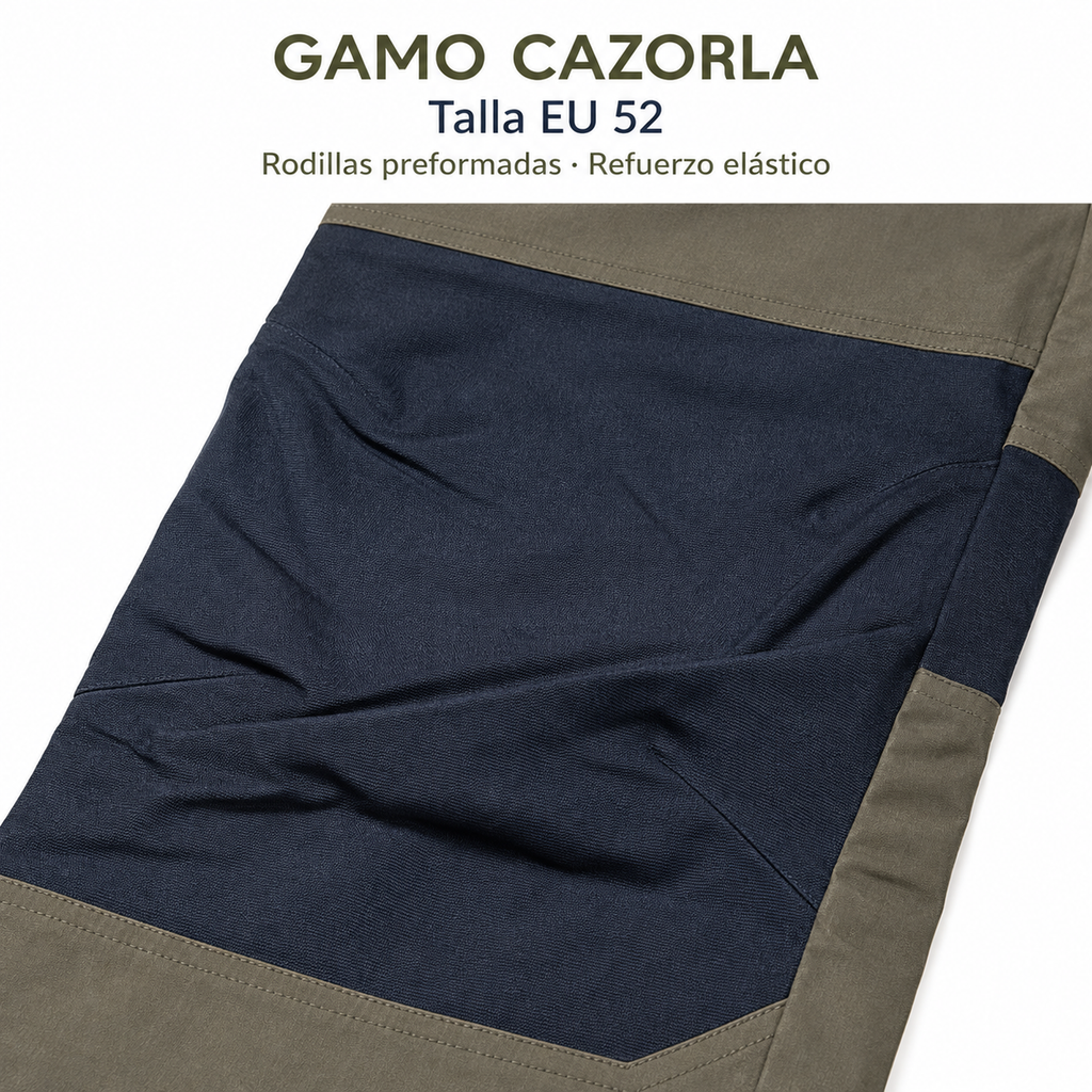Detalle del refuerzo de rodilla del pantalón Gamo Cazorla, talla EU 52