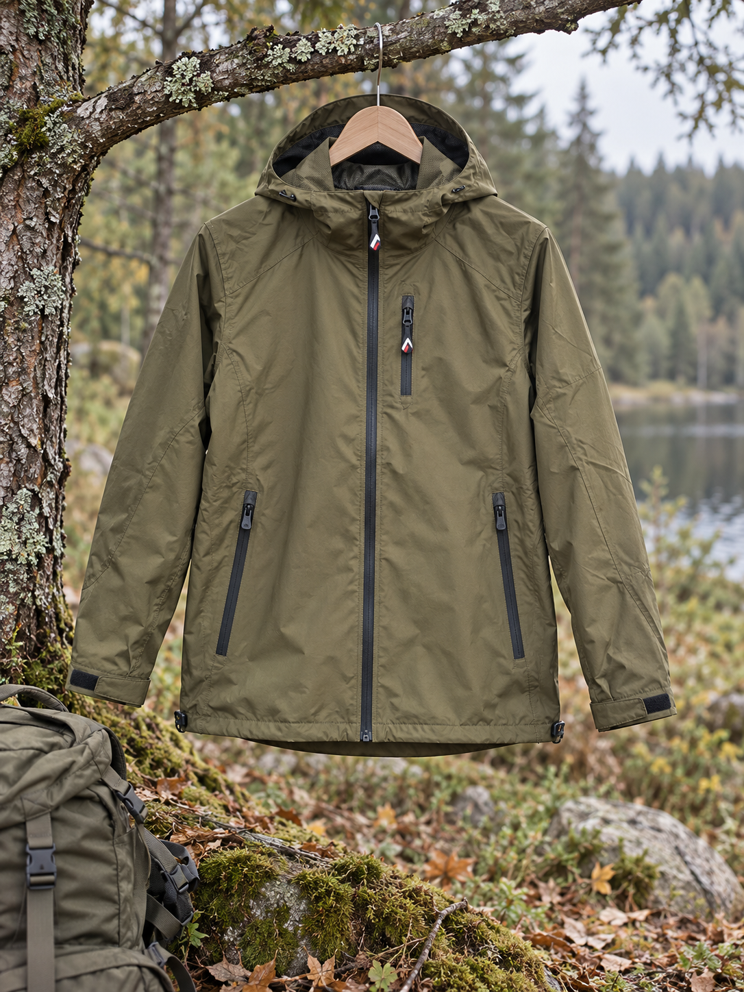 Chaqueta técnica Gamo verde oliva con capucha talla XL en entorno exterior