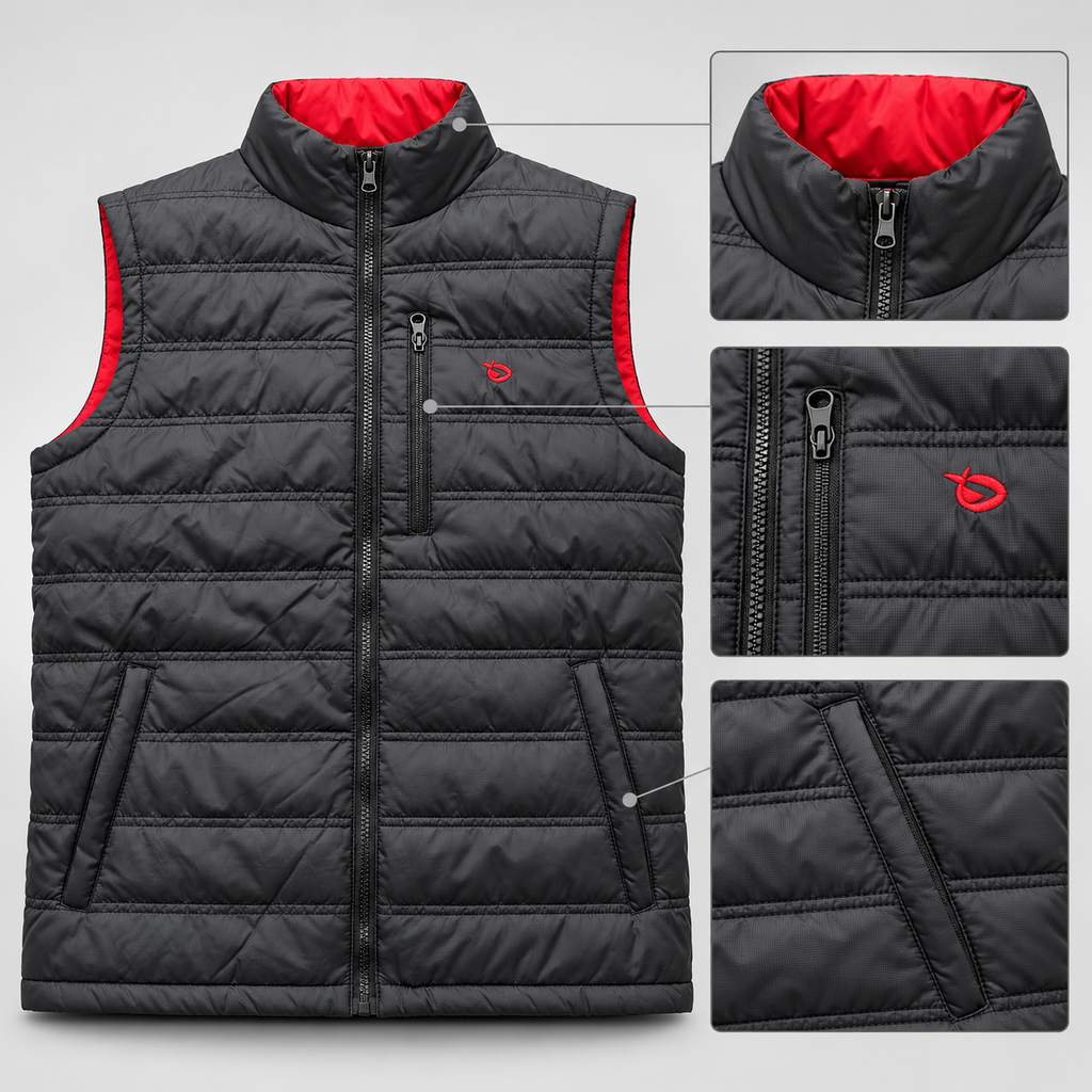 Detalles del chaleco Gamo James negro y rojo
