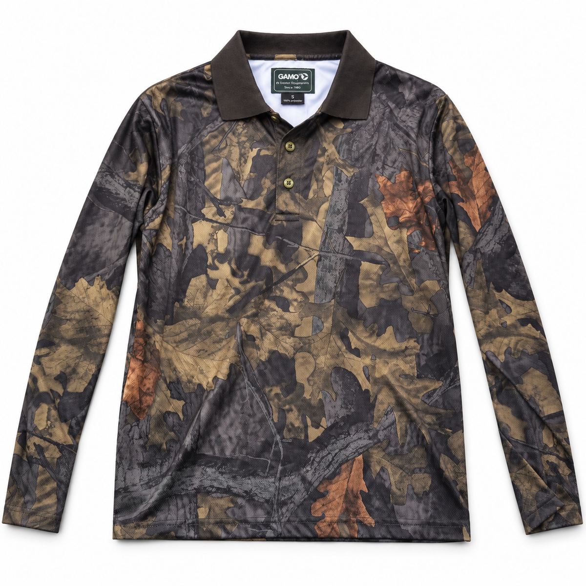 Polo Gamo Camo Hojas manga larga talla S sobre fondo blanco de estudio