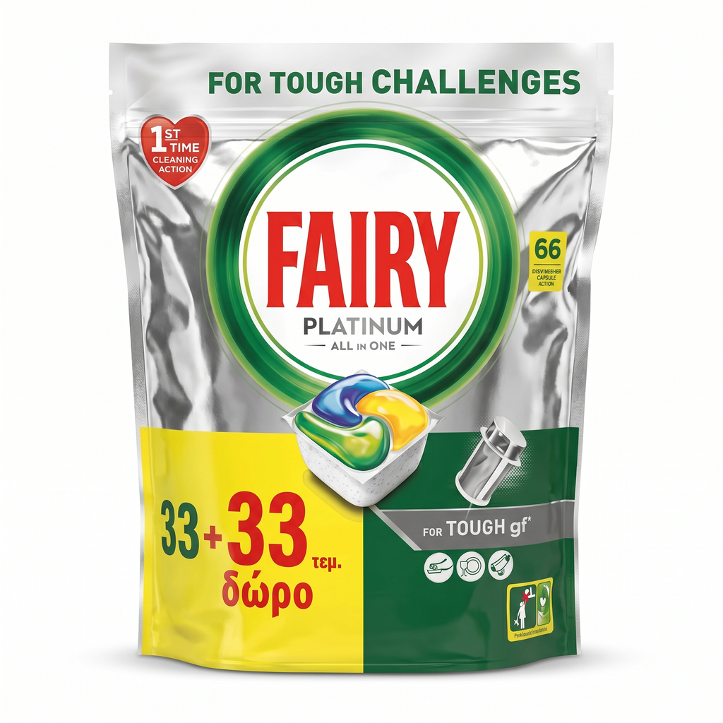 Cápsulas Lavavajillas Fairy Platinum All in One — 66 uds (33+33)