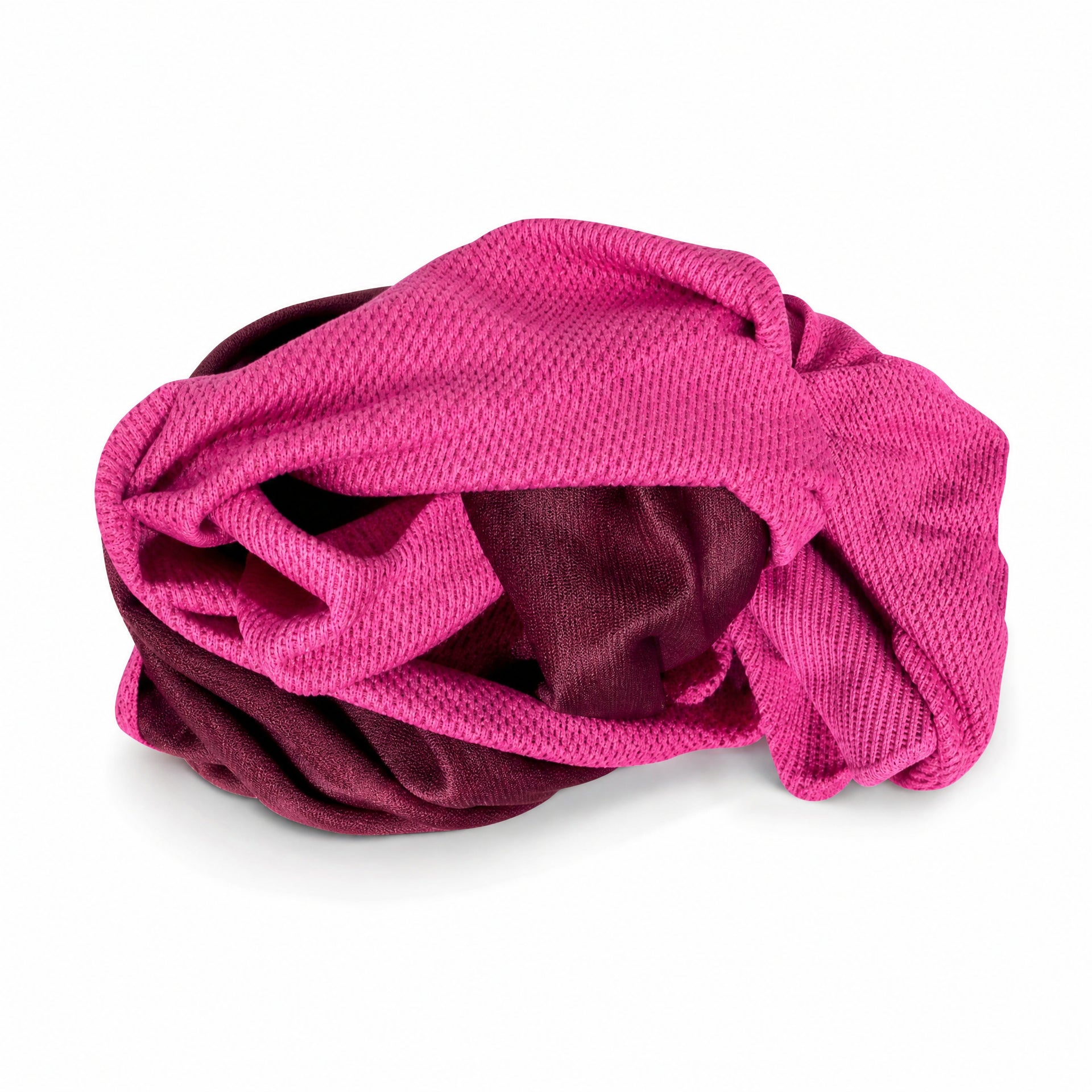Braga tubular de cuello textil rosa doblada