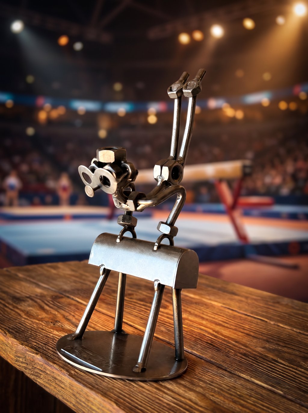 Figura Artesanal de Metal — Gimnasta en Potro