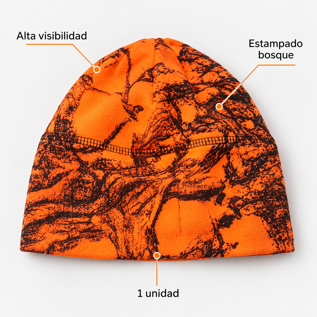 Gorro camuflaje naranja, características visibles