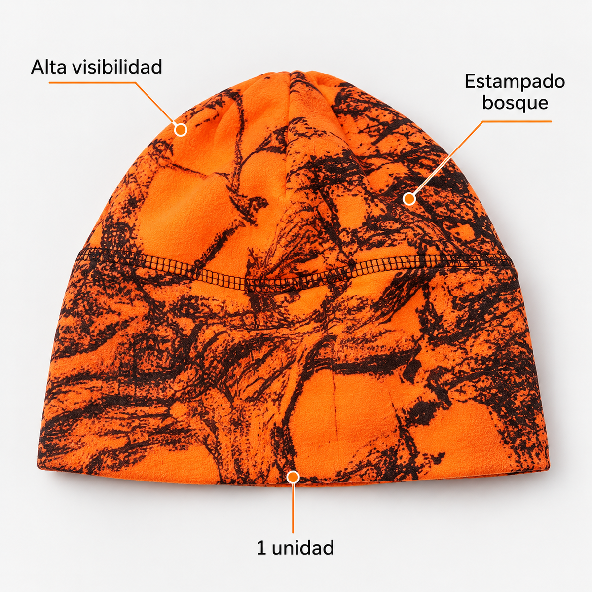 Gorro camuflaje naranja, características visibles