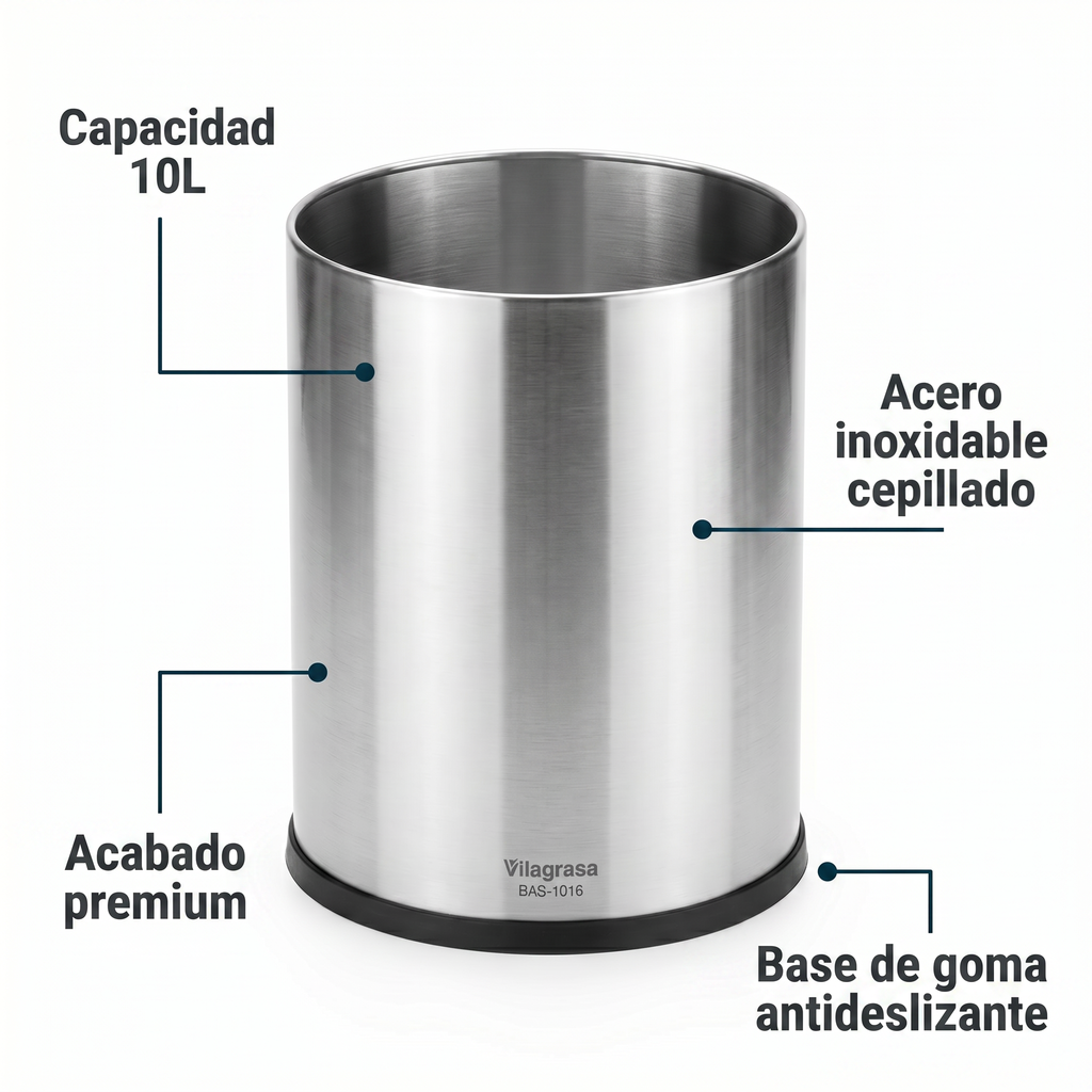 Papelera de Oficina Vilagrasa BAS-1016 — 1016 Inox  10 Litros