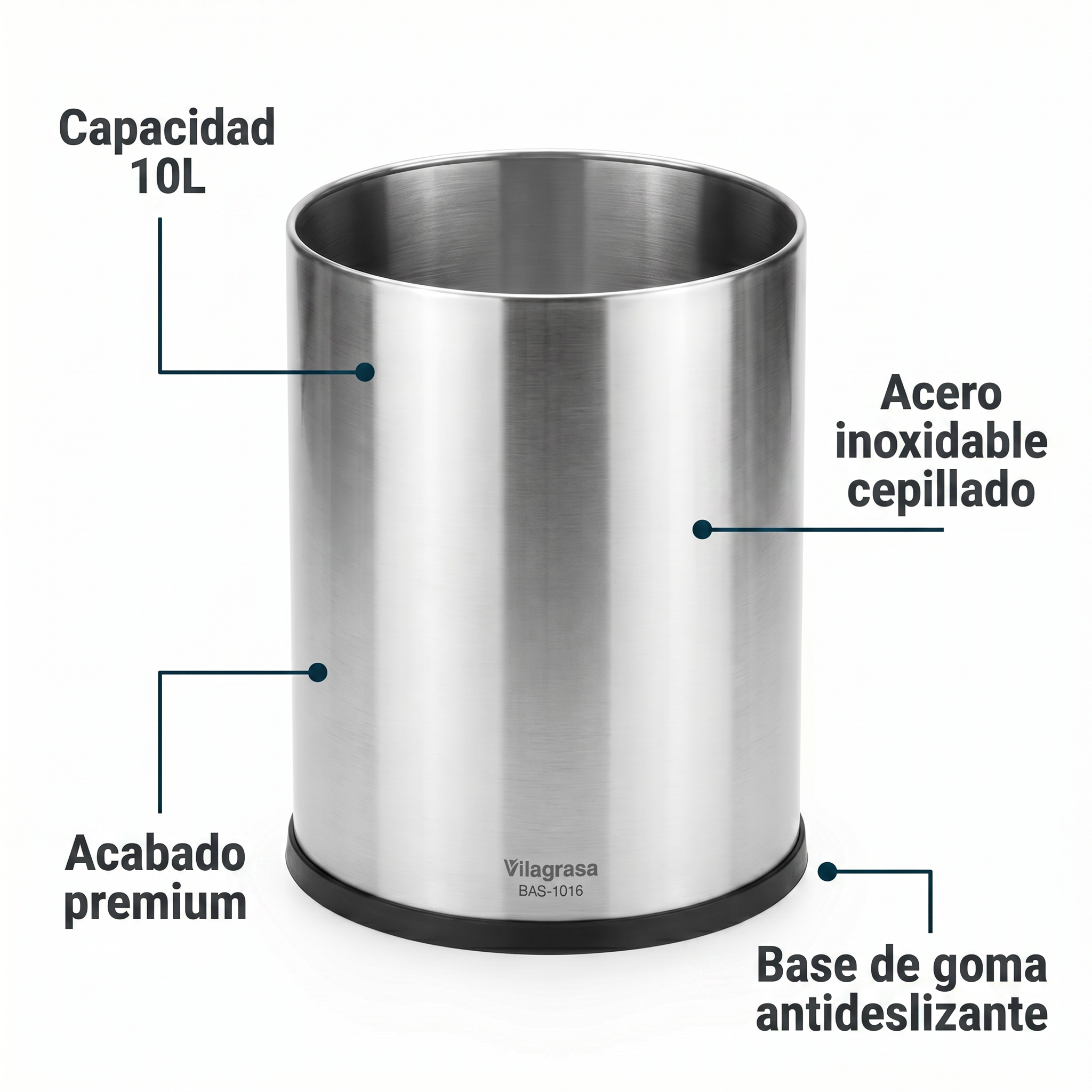 Papelera de Oficina Vilagrasa BAS-1016 — 1016 Inox  10 Litros