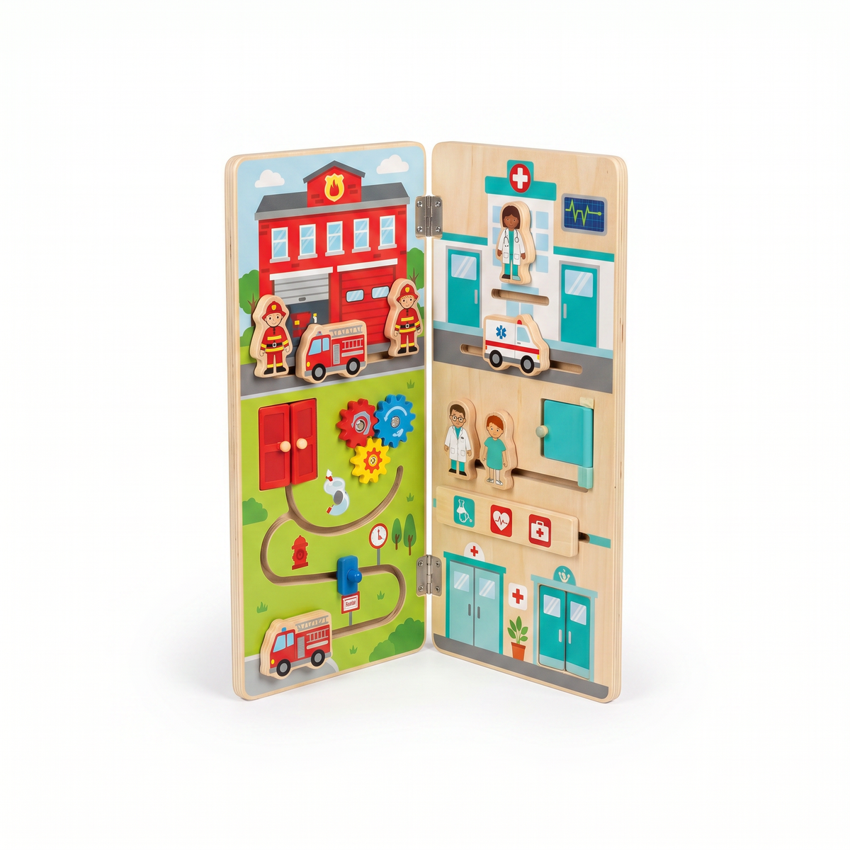 Playtive Play Set Bomberos + Hospital — Tabla Vertical Madera
