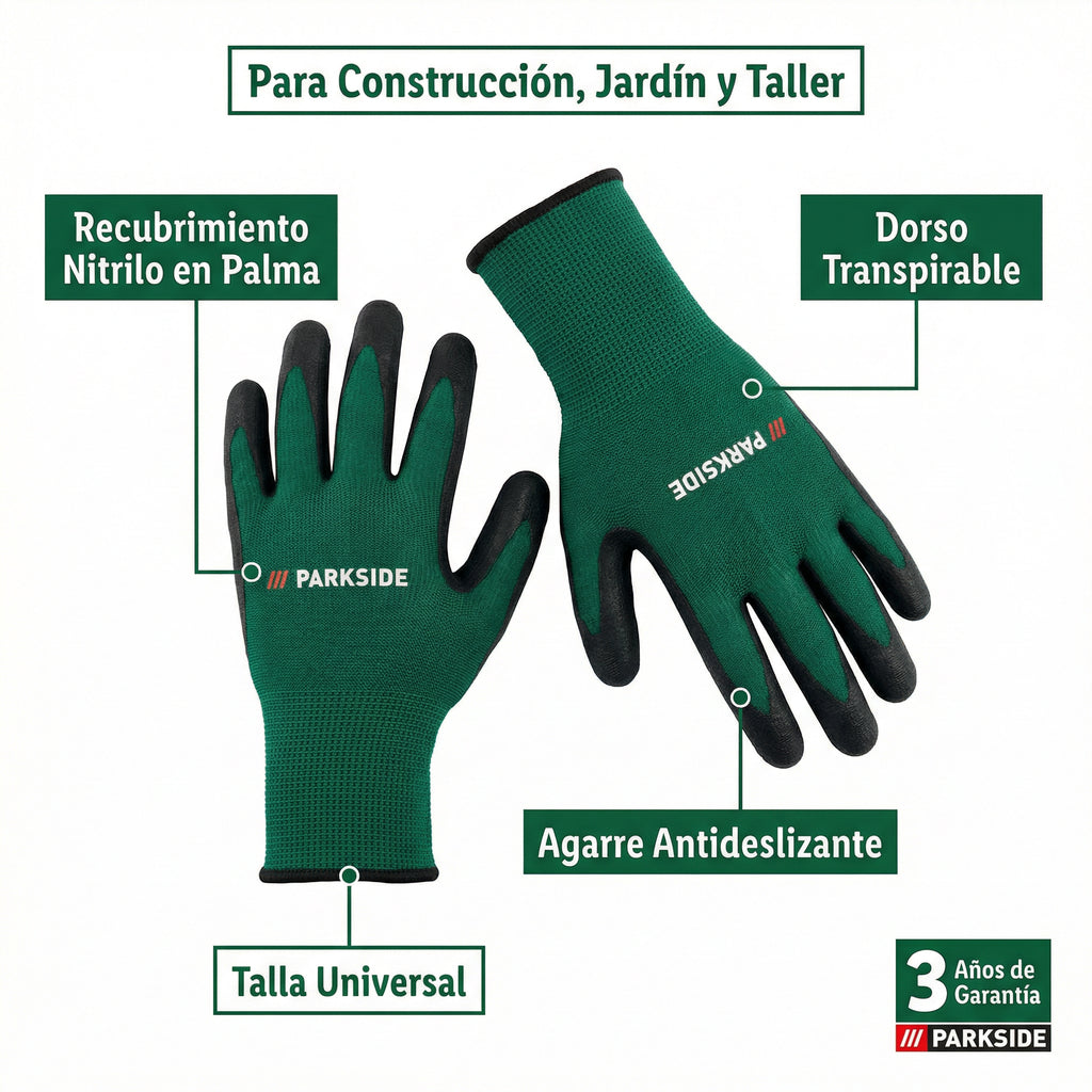 Guantes de Trabajo con Recubrimiento de Nitrilo Antideslizante | Parkside