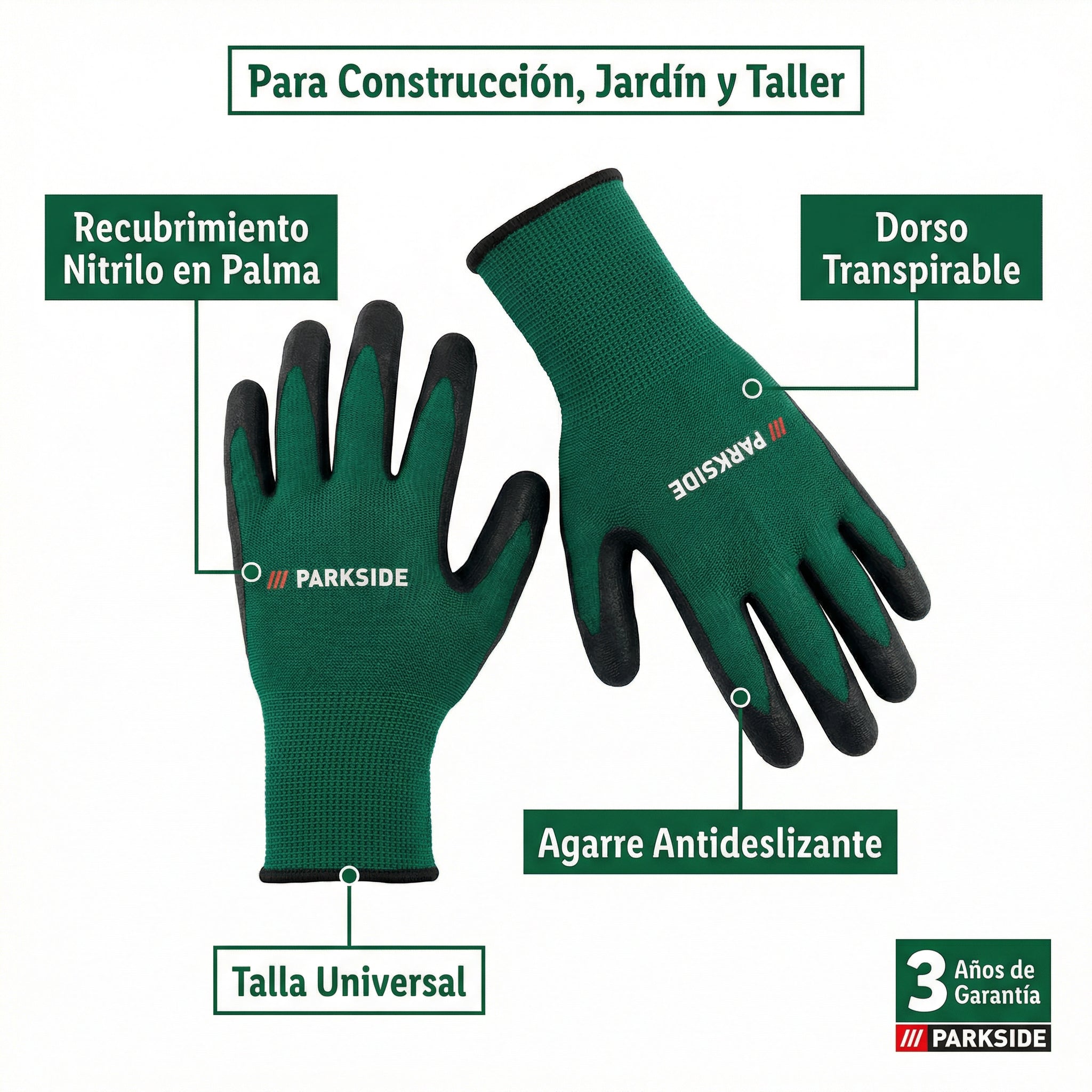 Guantes de Trabajo con Recubrimiento de Nitrilo Antideslizante | Parkside
