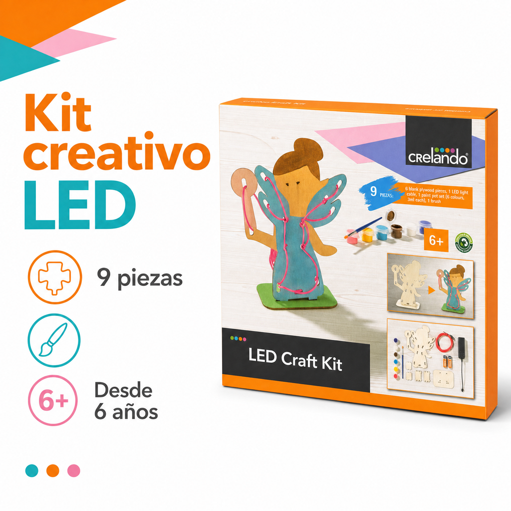 Crelando Kit Creativo LED de Ángel, 9 Piezas