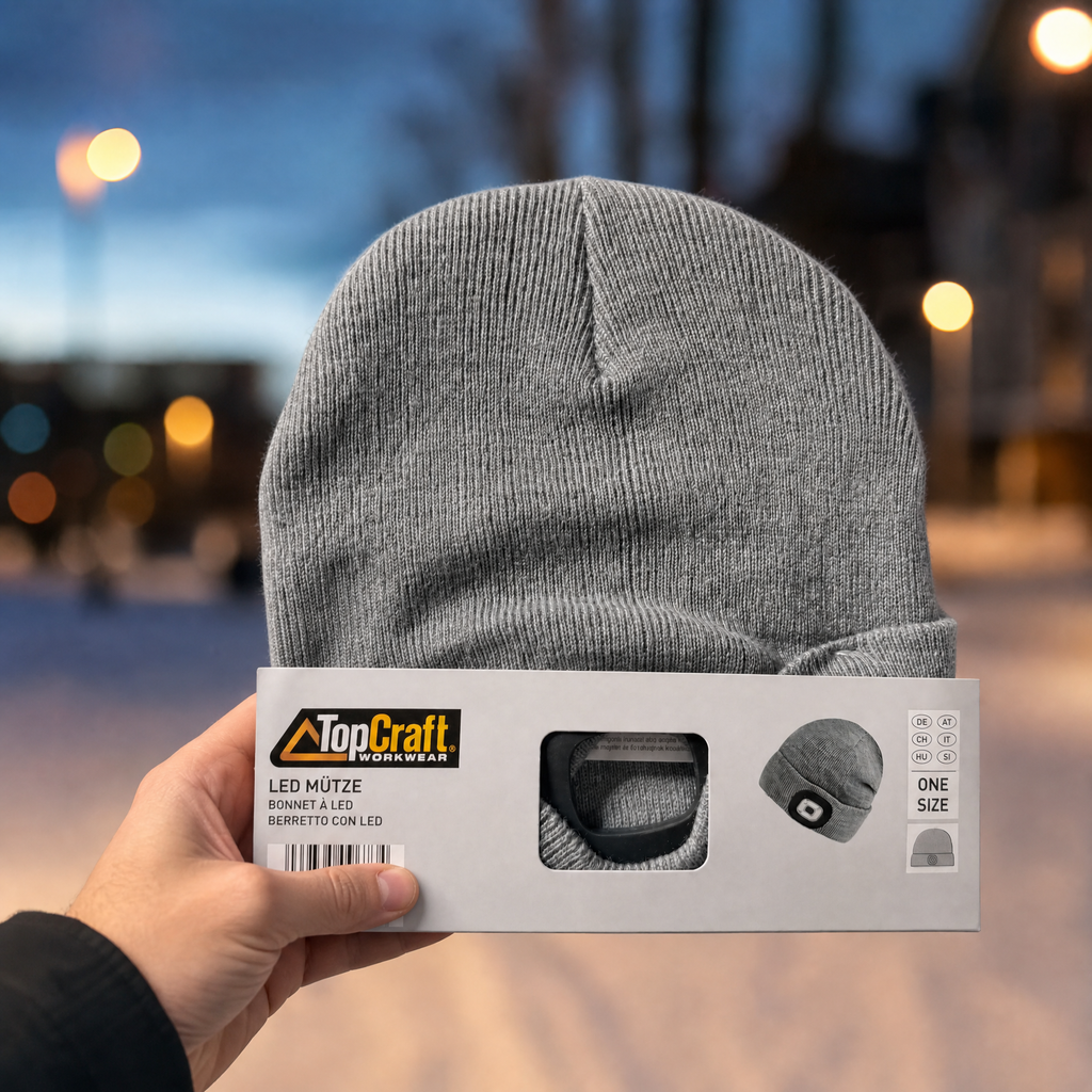 TopCraft Gorro térmico de punto con luz LED frontal