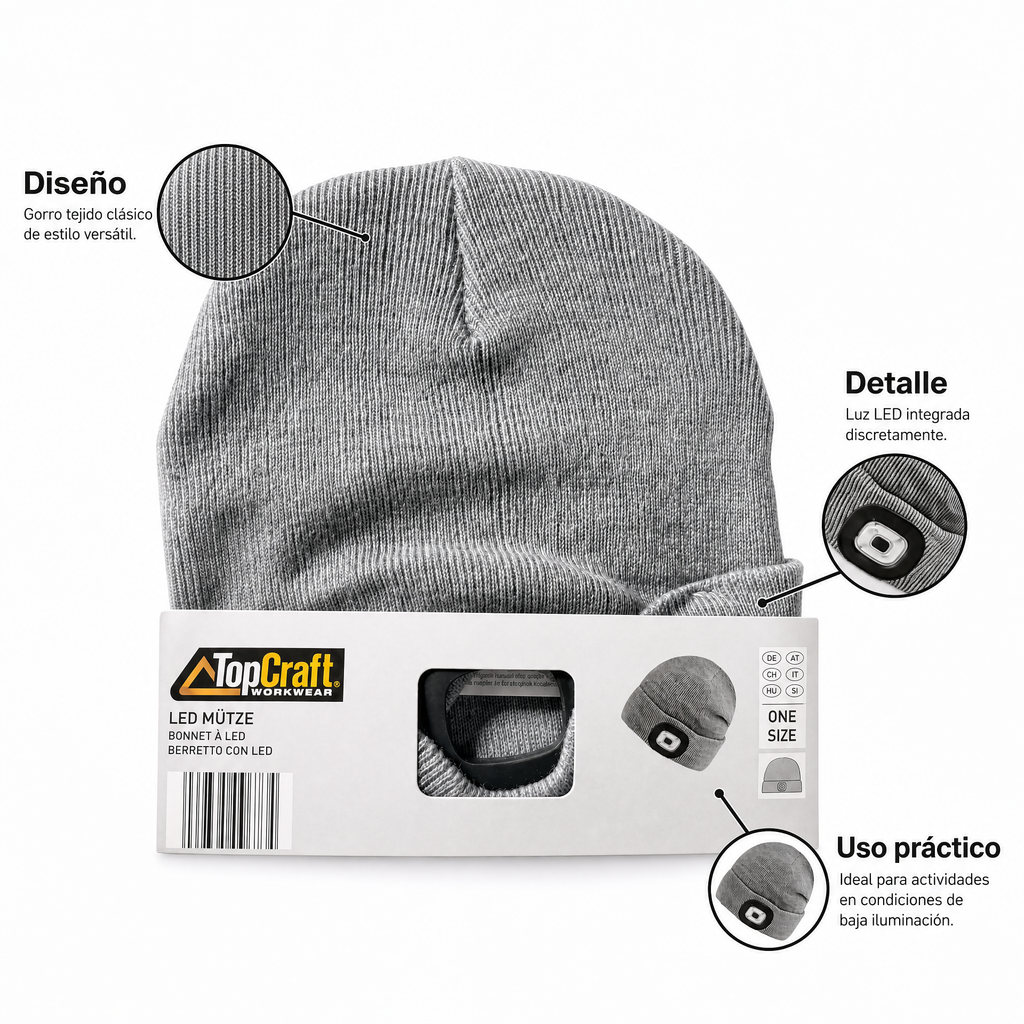 TopCraft Gorro térmico de punto con luz LED frontal