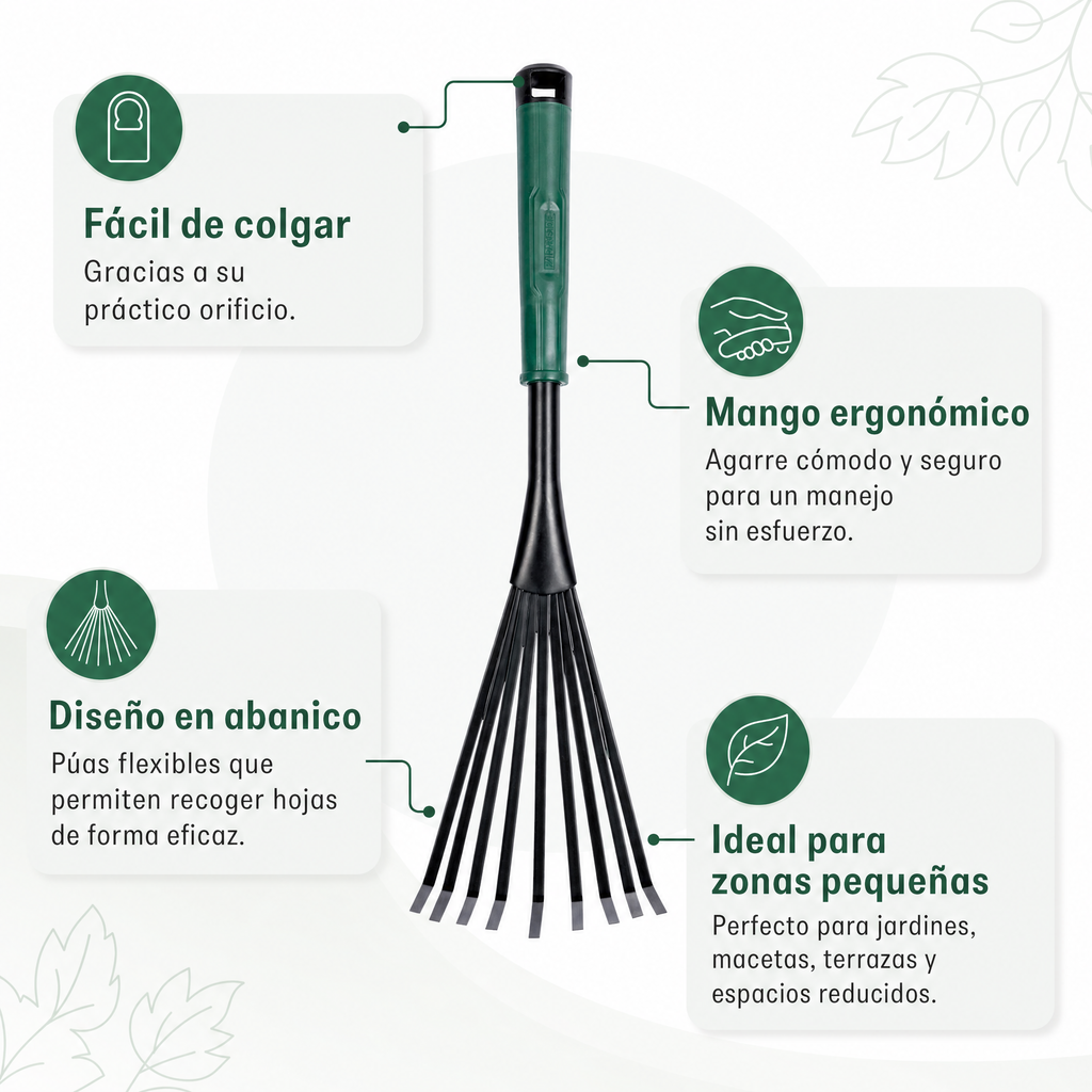 Parkside rastrillo de mano tipo abanico con mango verde
