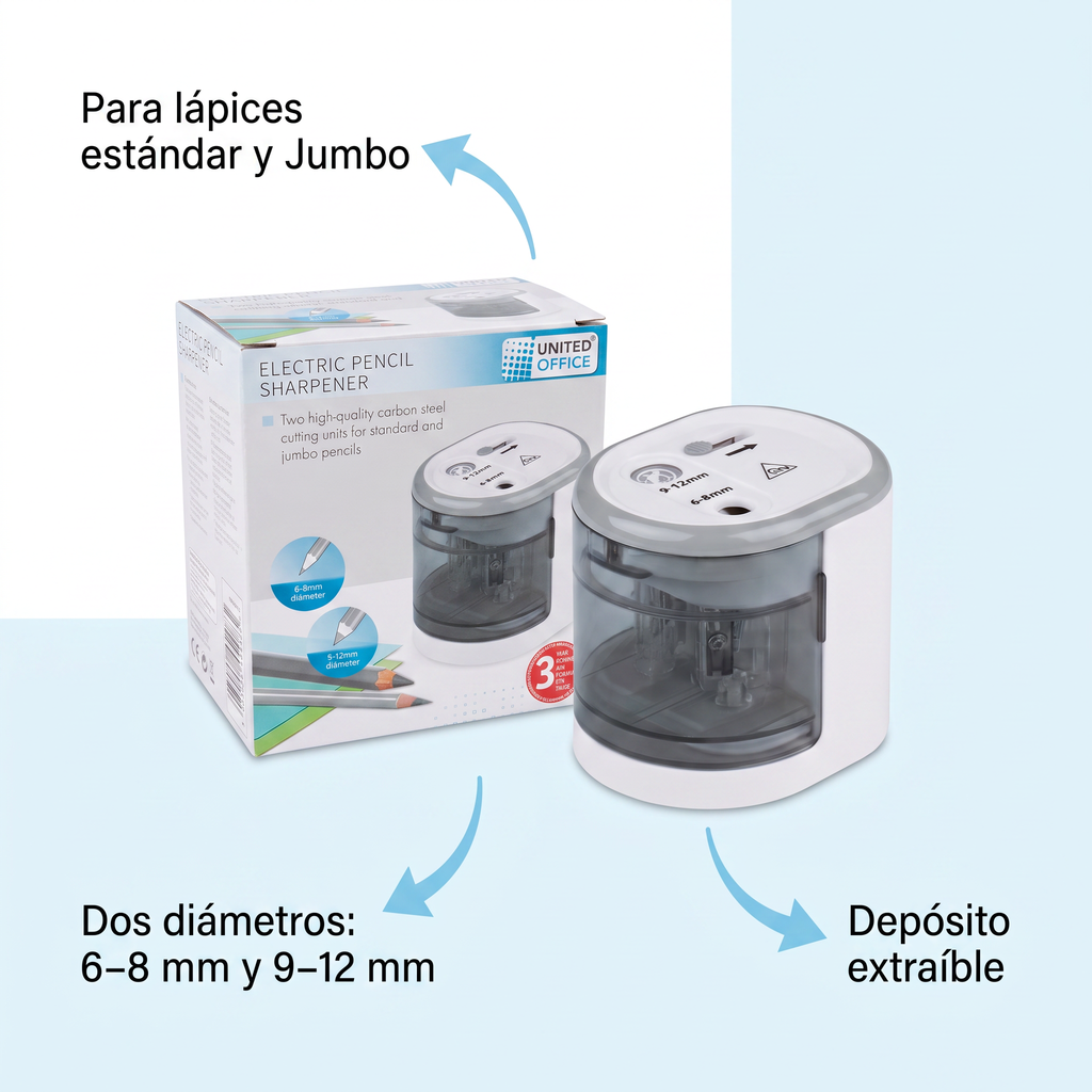 United Office Sacapuntas Eléctrico para Lápices Estándar y Jumbo