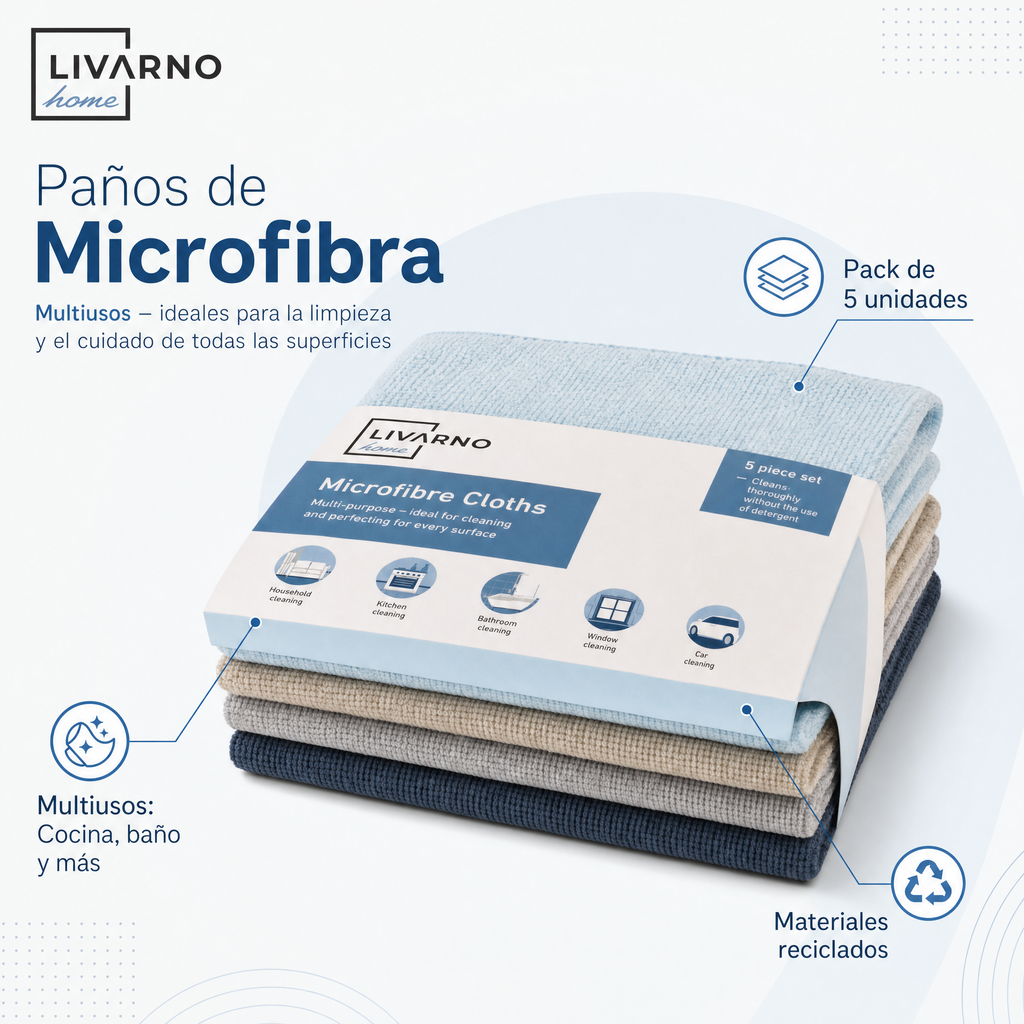 Paños de microfibra para limpieza doméstica