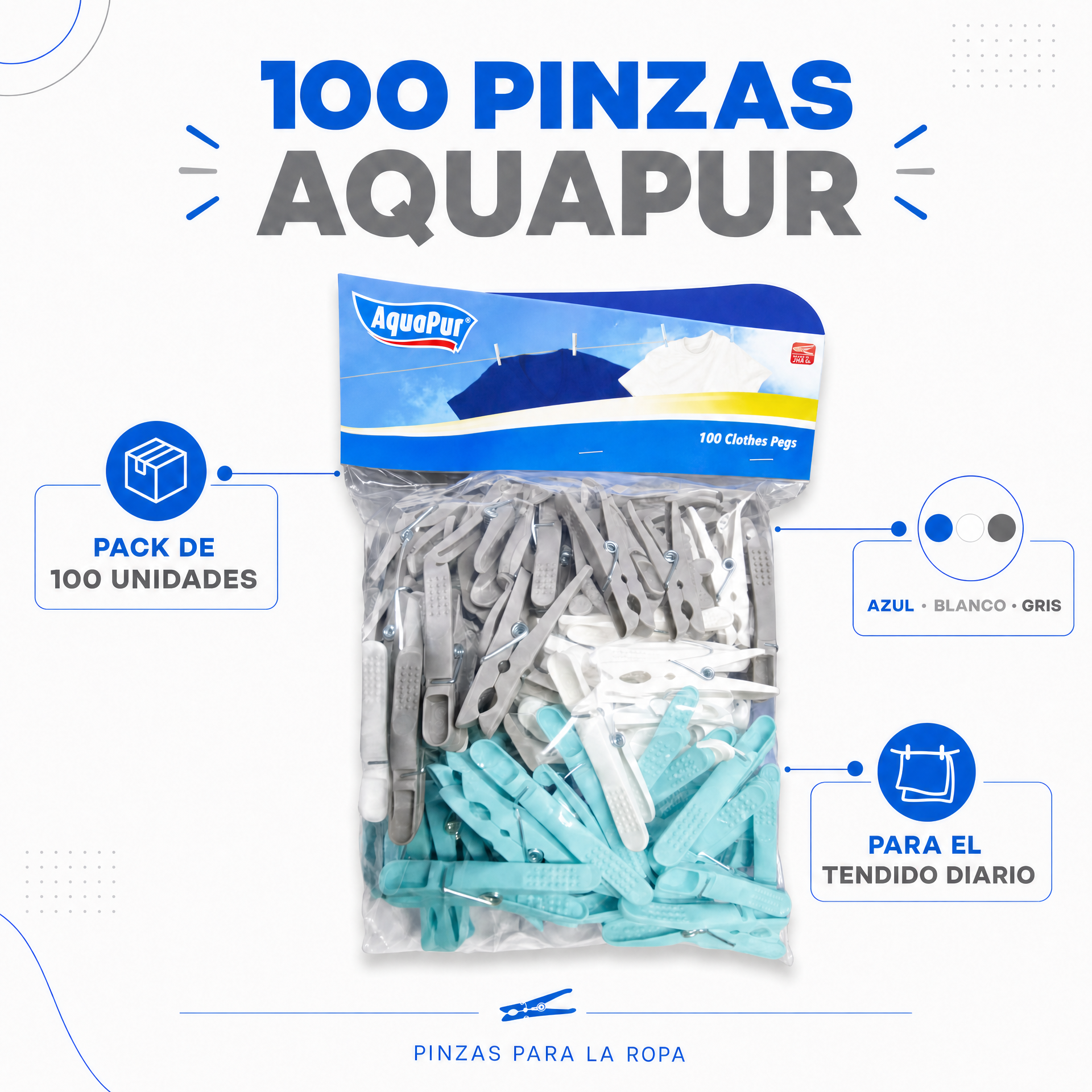 AquaPur Pinzas para Ropa Pack 100 Unidades