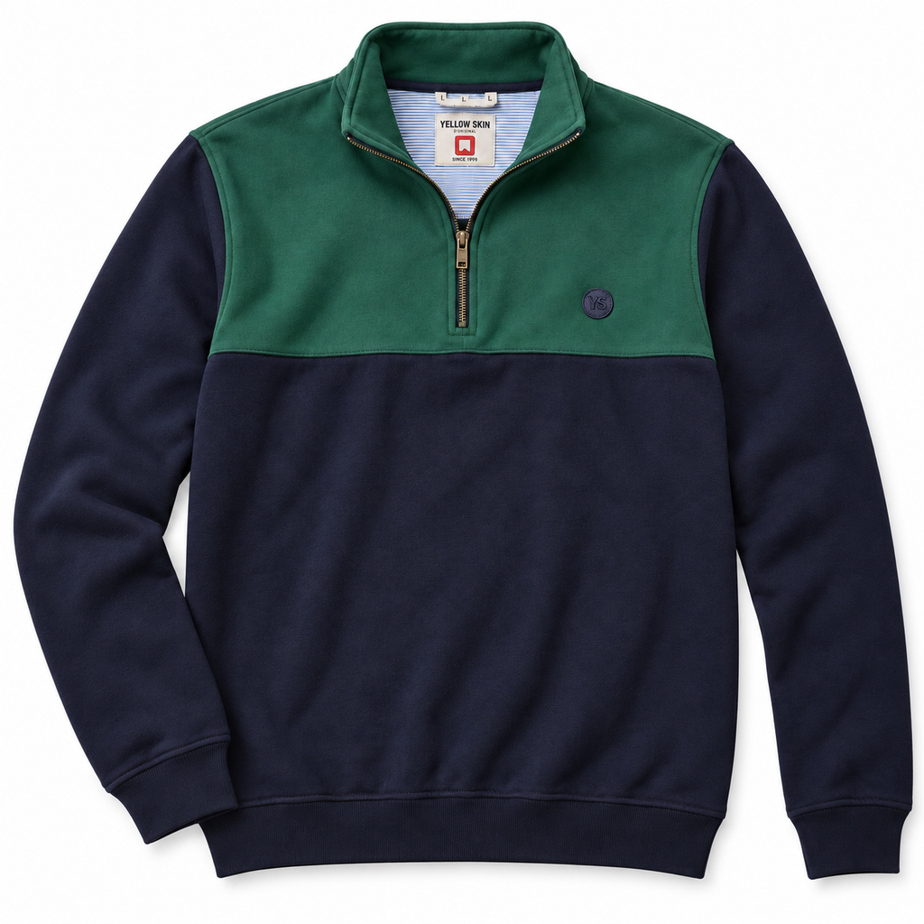 Sudadera Yellow Skin con media cremallera azul marino y verde · Talla L · -presentacion