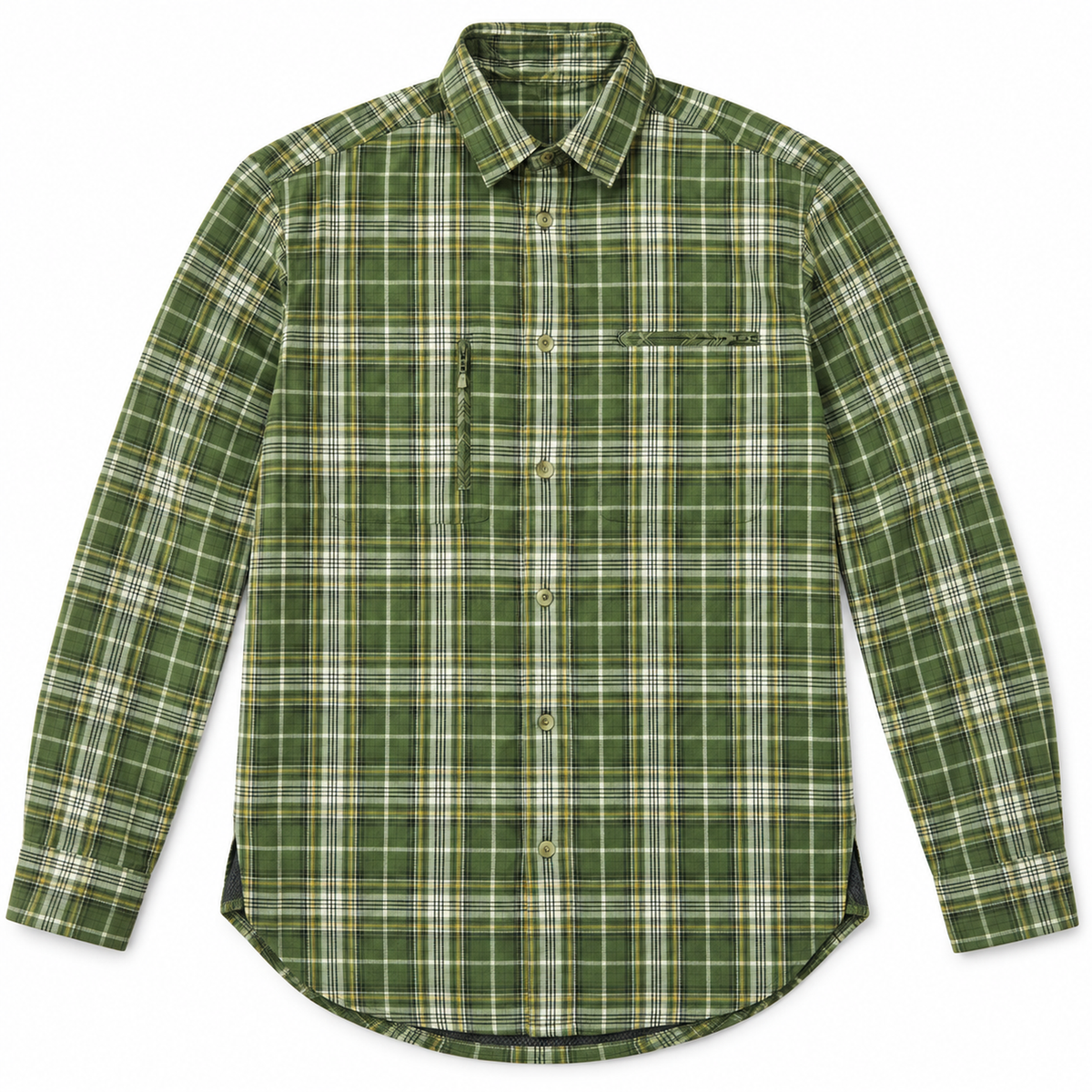 Camisa Hart Belagua de cuadros verdes y manga larga, vista frontal sobre fondo blanco