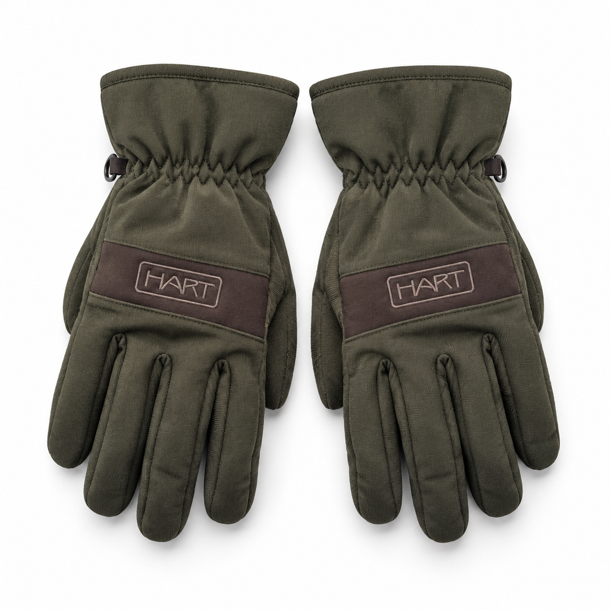 Guantes de caza HART verde oliva y marrón, vista principal sobre fondo blanco