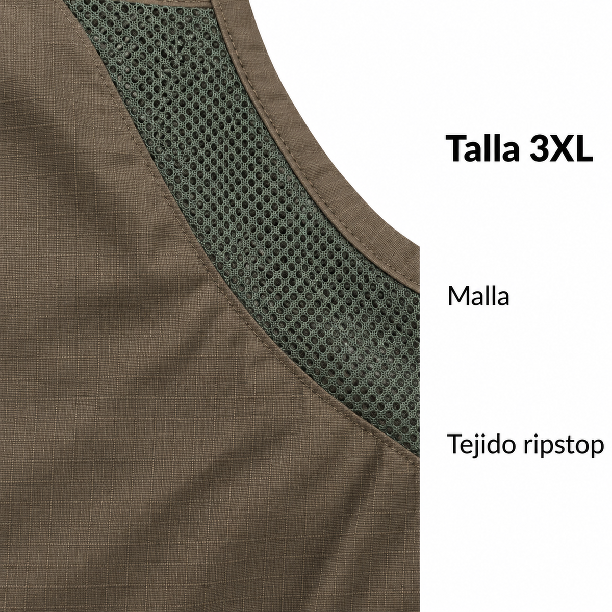 Detalle de malla verde y tejido ripstop del chaleco Hart Muguet-V, talla 3XL