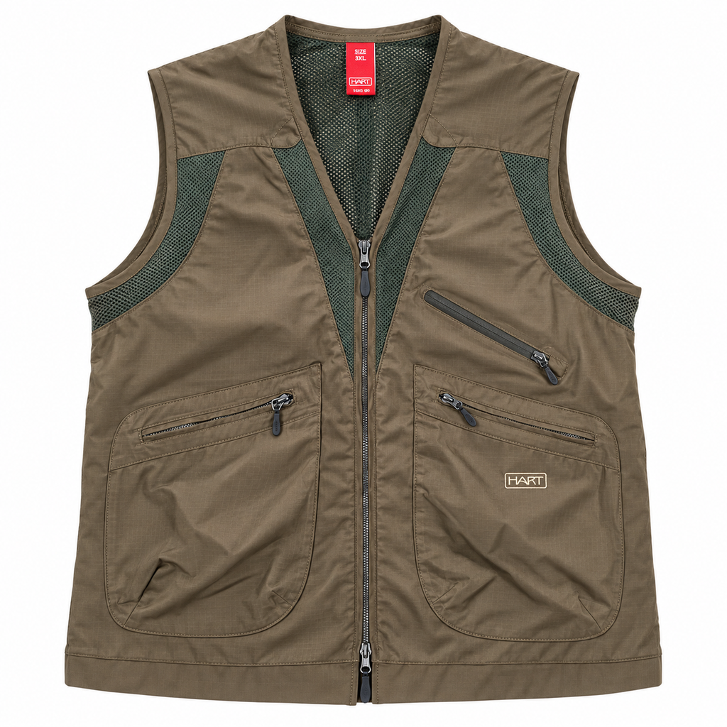 Chaleco Hart Muguet-V oliva, talla 3XL, sobre fondo blanco