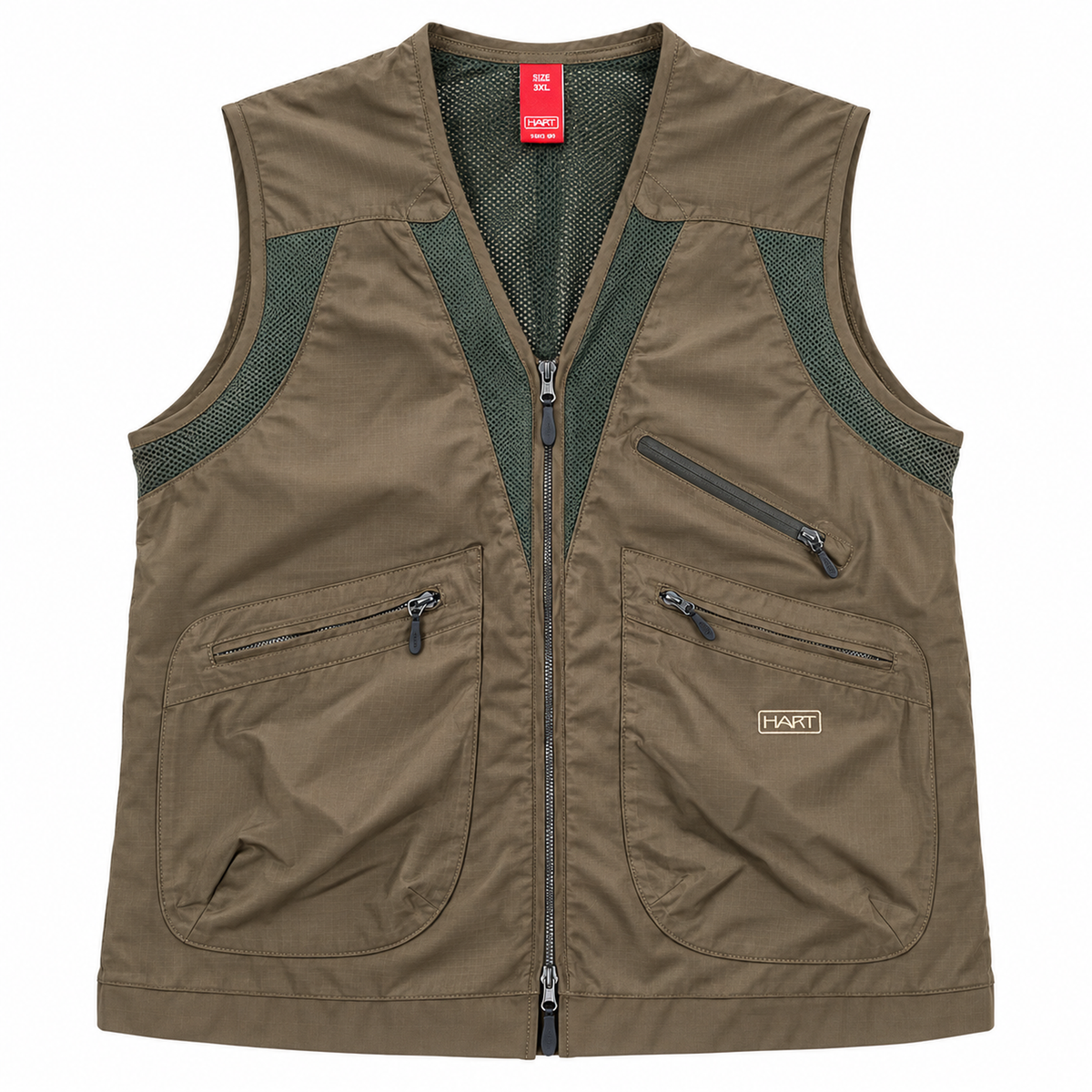 Chaleco Hart Muguet-V oliva, talla 3XL, sobre fondo blanco