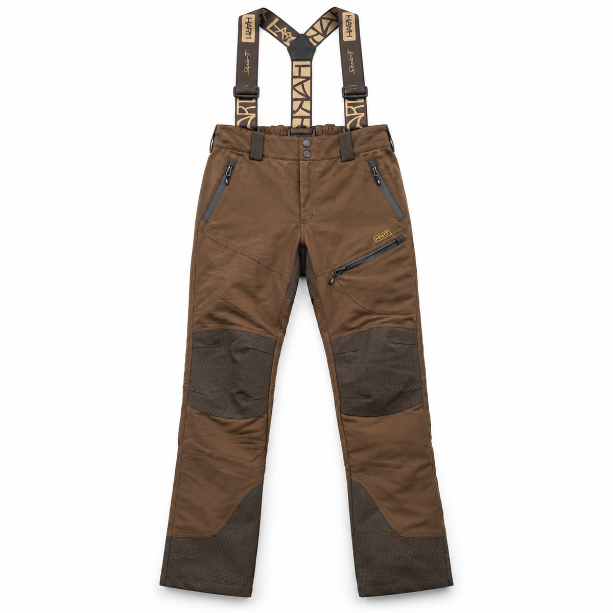 Pantalón Hart Skade-T marrón con tirantes, sobre fondo blanco