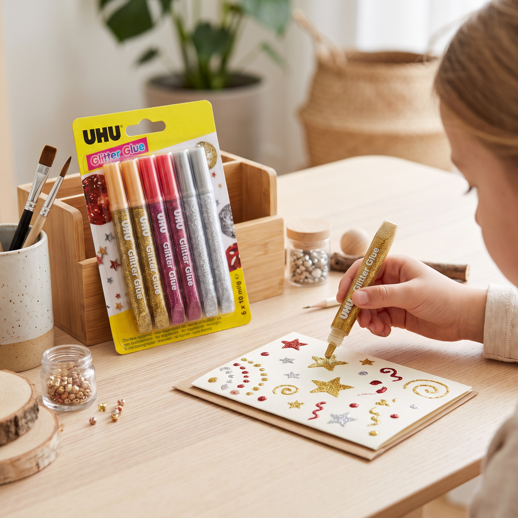 UHU Glitter Glue Pack de 6 Pegamentos con Purpurina 10 ml