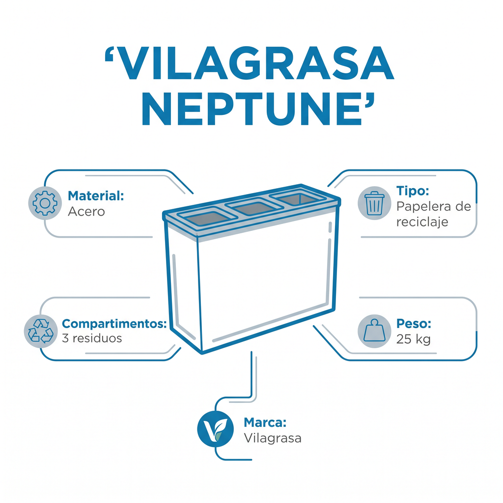 Papelera de Reciclaje Vilagrasa NEPTUNE — Papelera Reciclaje  De 3 Residuos Cuerpo Acero
