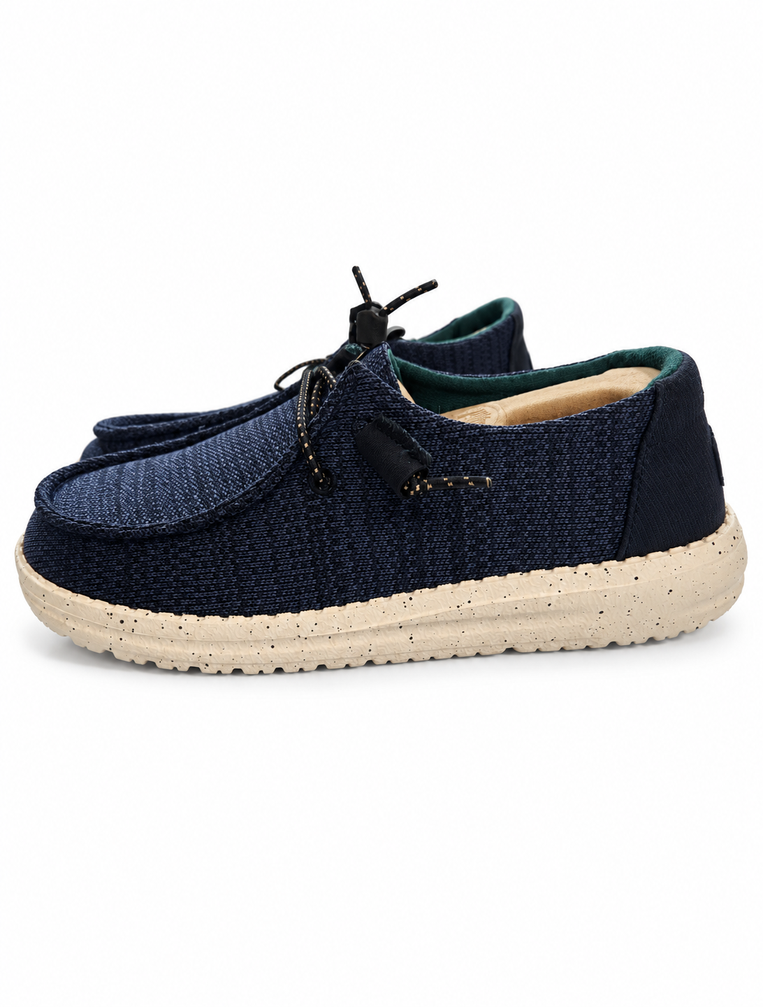 HEYDUDE Wendy Sport Mesh azul marino talla 36 — par sobre fondo blanco