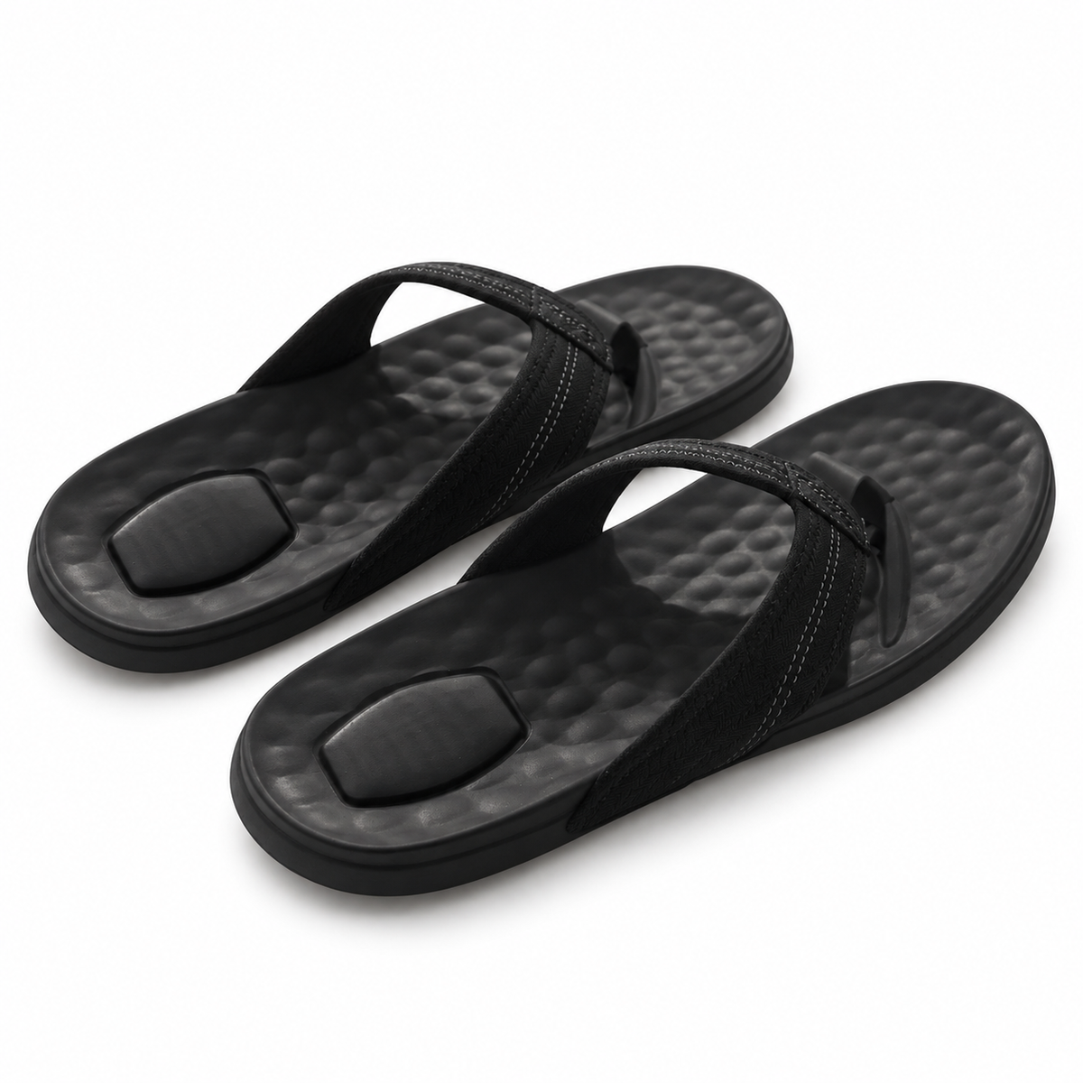 Sandalias HEYDUDE Myers Flip Classic 17622 negras sobre fondo blanco
