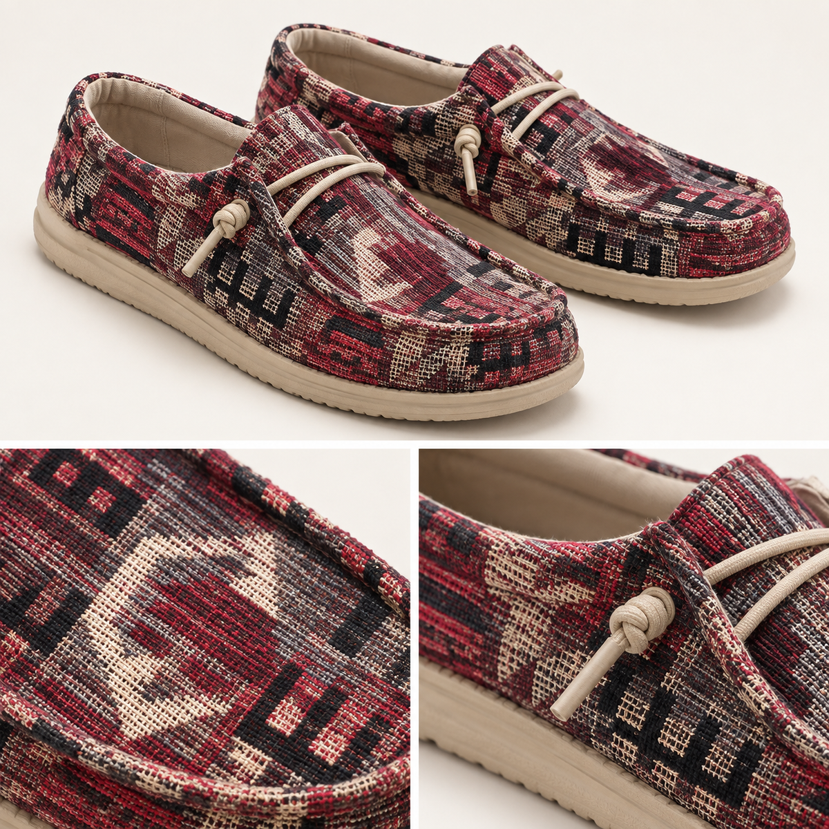 Detalles del tejido y cordones HEYDUDE Wally Incas Red