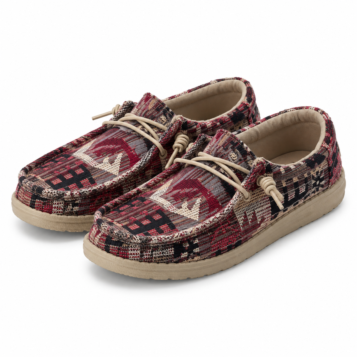 Mocasines HEYDUDE Wally Incas Red sobre fondo blanco
