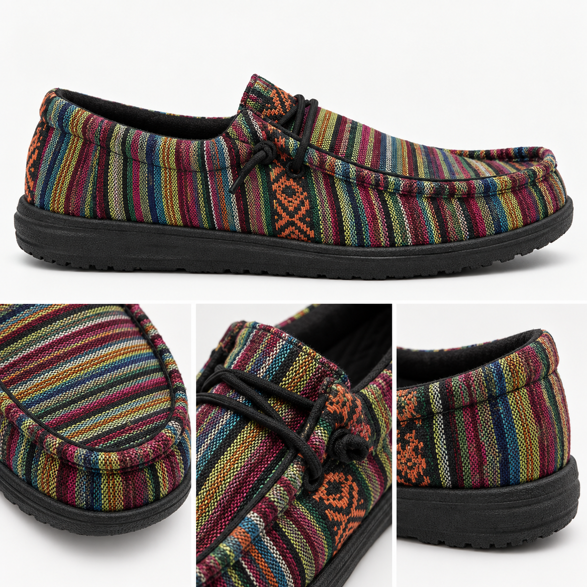 Detalles de los mocasines HEYDUDE Wally Serape Mesa Verde