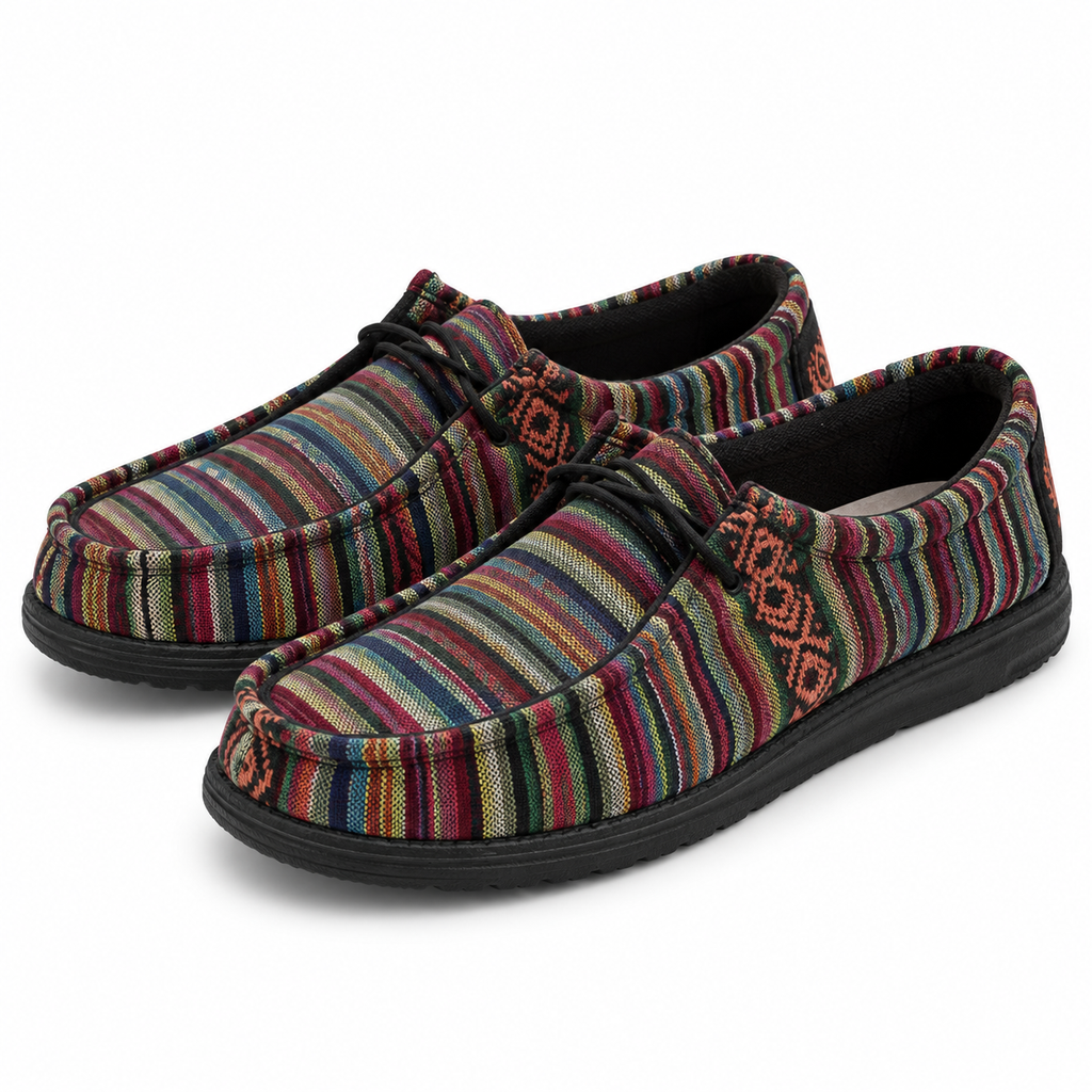 Mocasines HEYDUDE Wally Serape Mesa Verde sobre fondo blanco