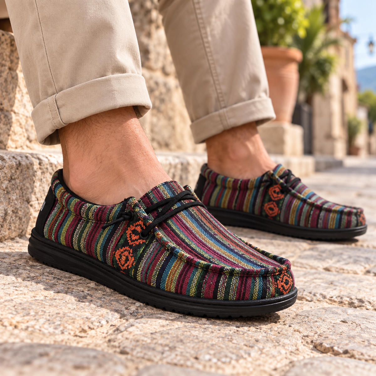 Mocasines HEYDUDE Wally Serape Mesa Verde en uso