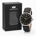 Reloj Krontaler para Hombre - Esfera Negra y Detalles Dorados