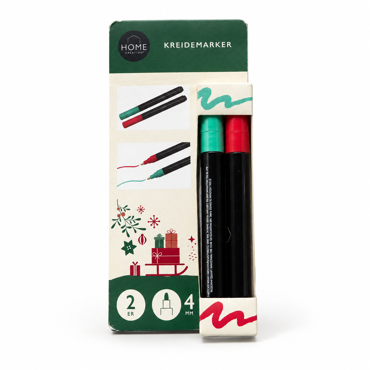 Pack de dos marcadores de tiza Home Creation rojo y verde en fondo blanco